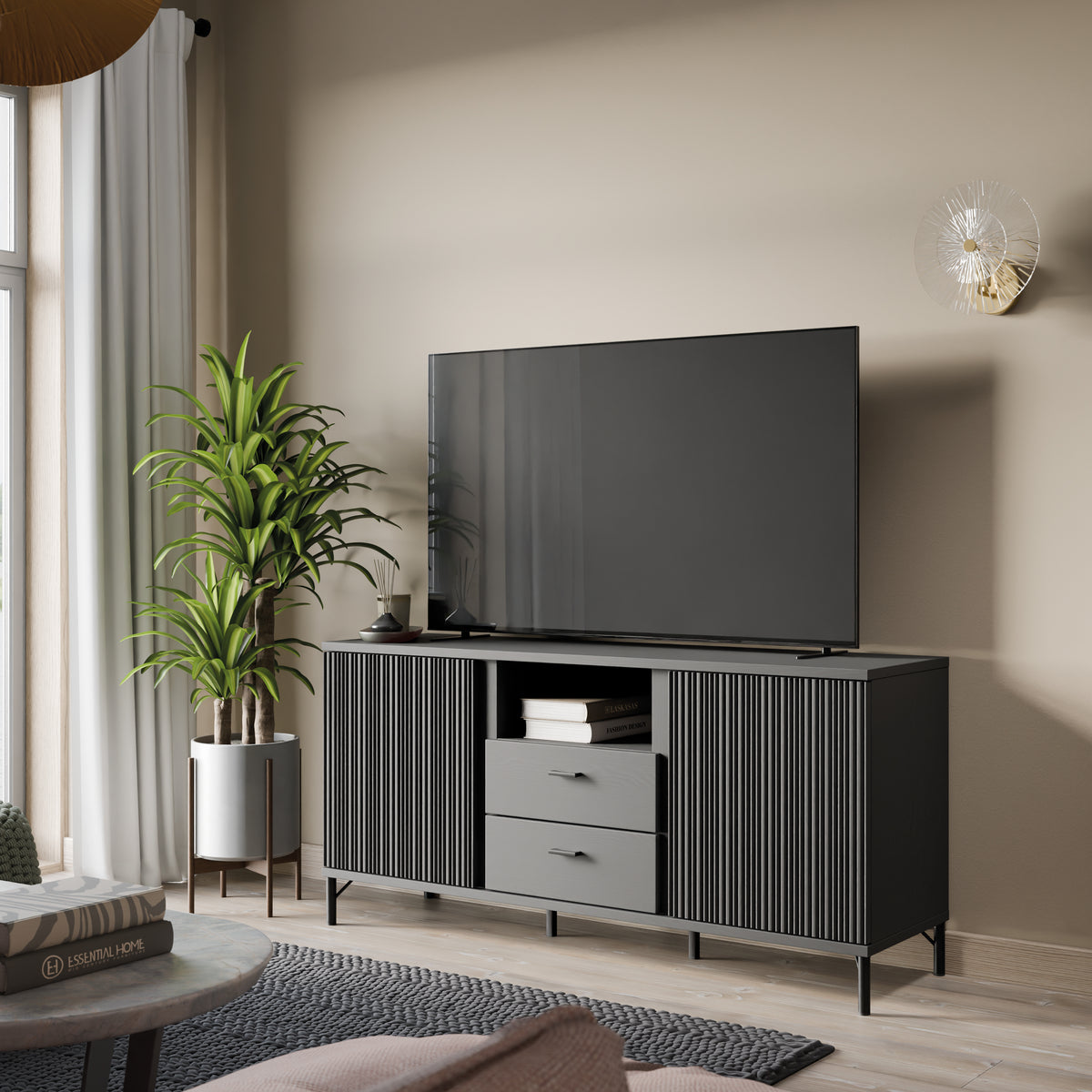 Lusaka 2 door TV cabinet in black graphite, photo 4