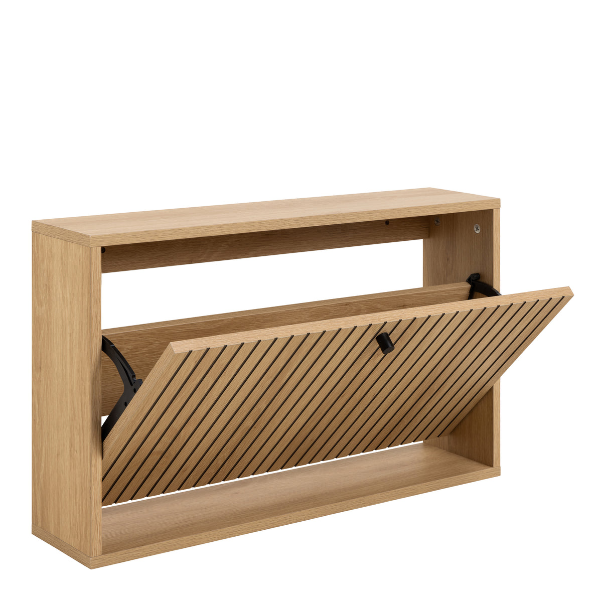 Albany wall mounted shoe cabinet with 1 flip down door in oak, photo 4