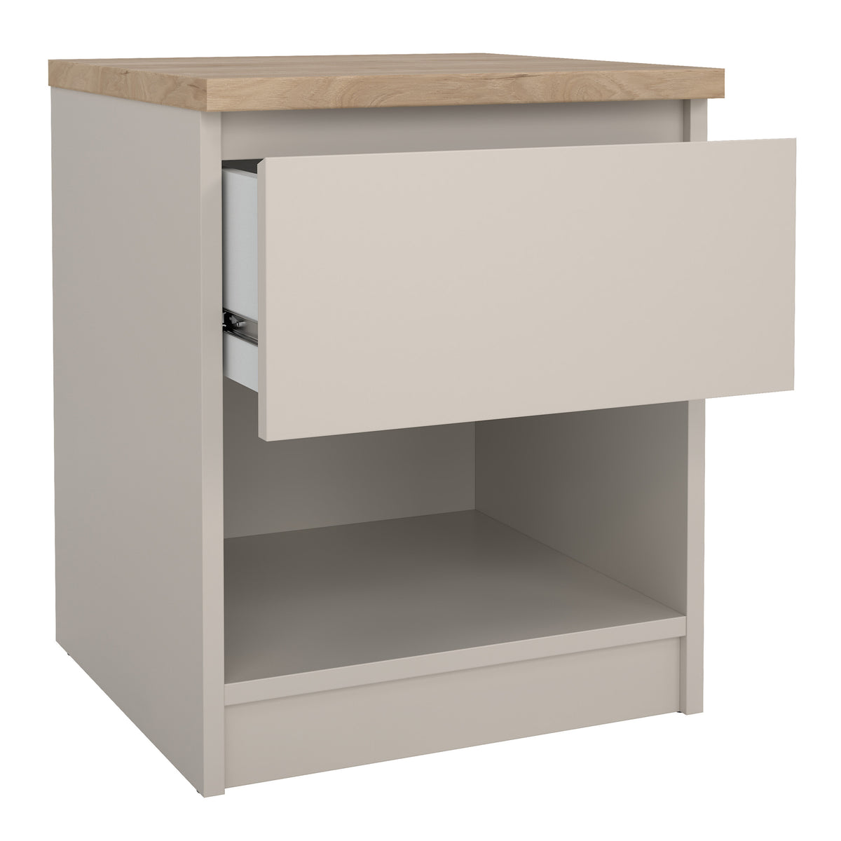 Naia bedside table with 1 drawer and shelf in cashmere and Jackson Hickory, photo 4