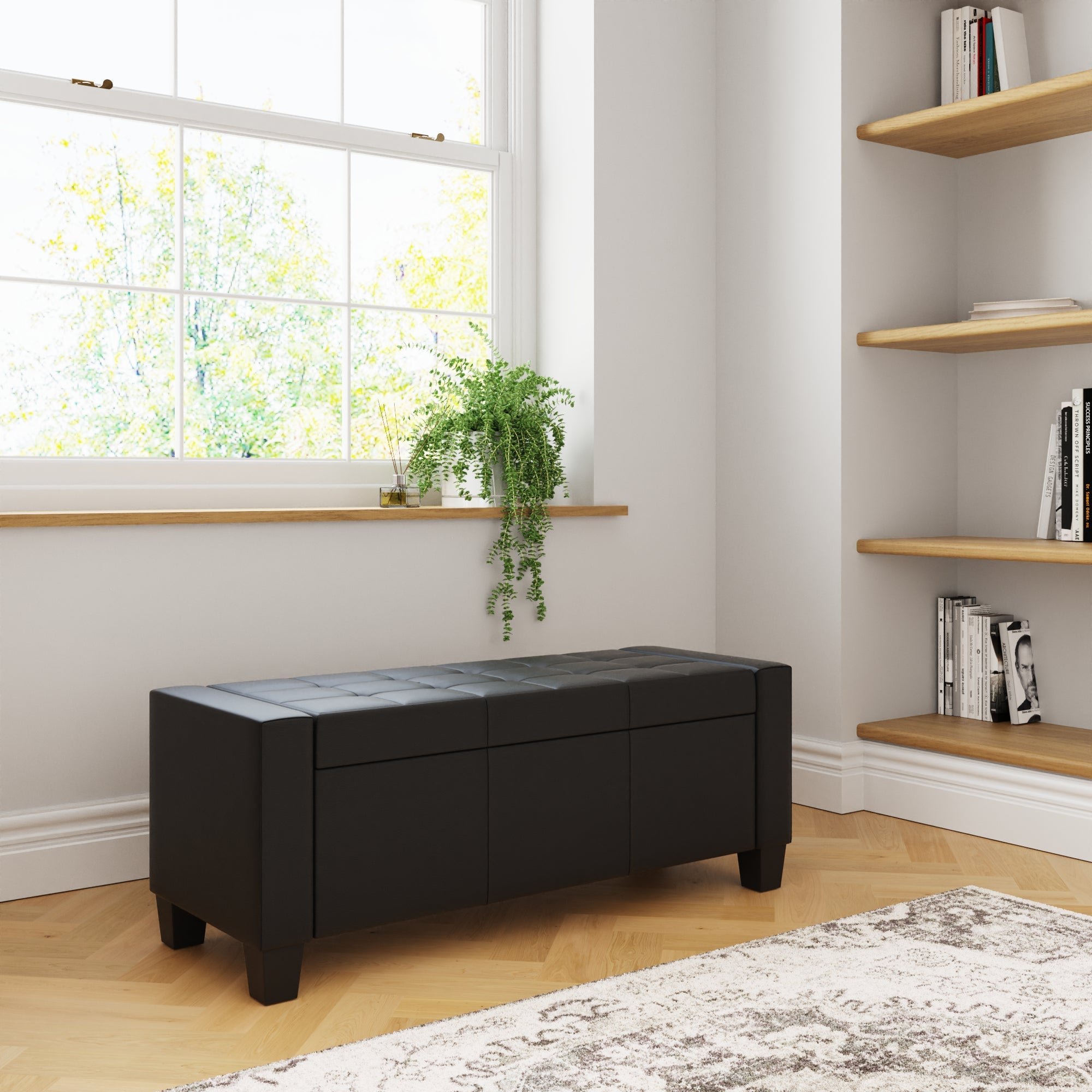 Verona Ottoman Bench Black Pu – GFW, view 2