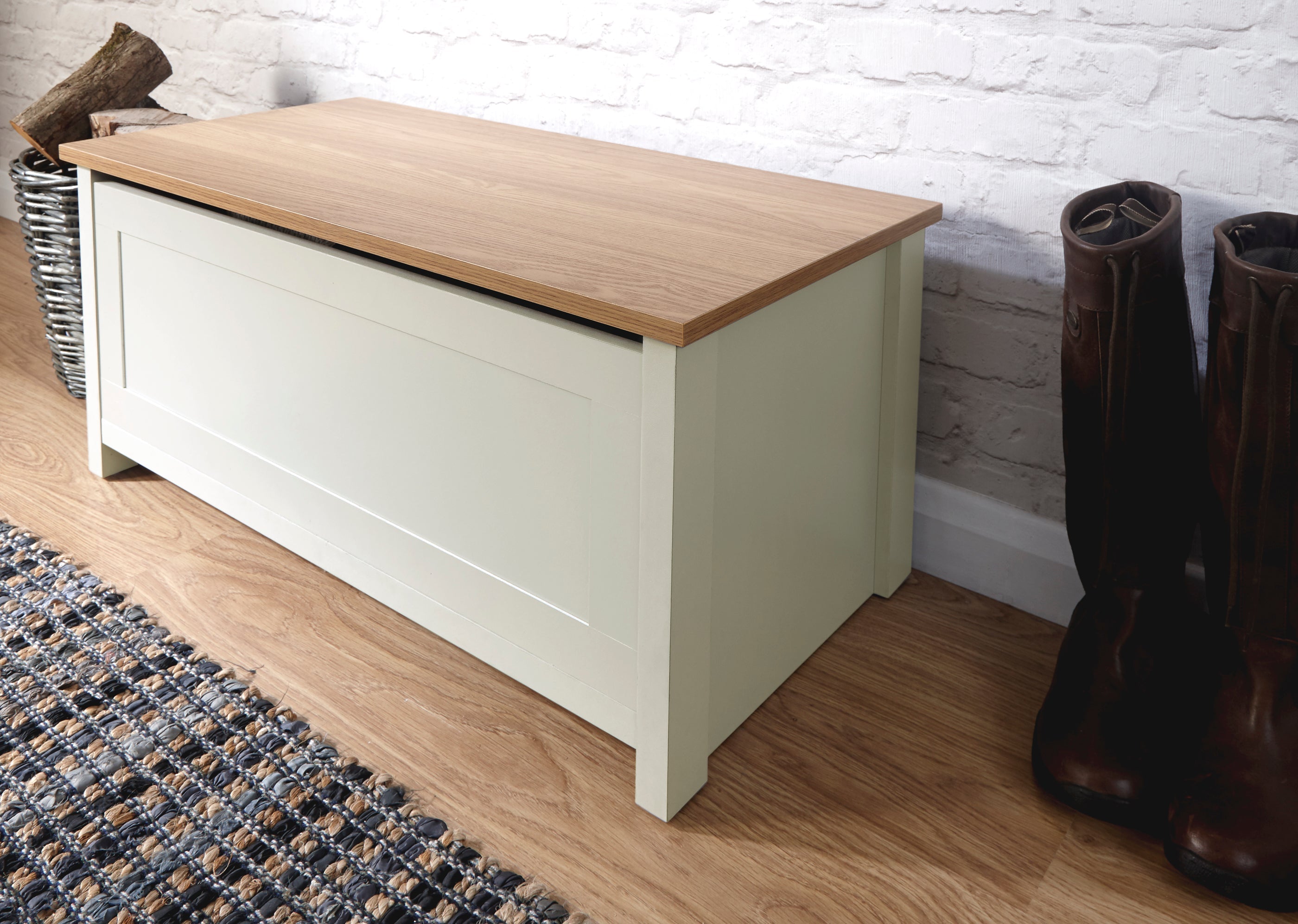 Lancaster Ottoman Storage – Cream & Oak