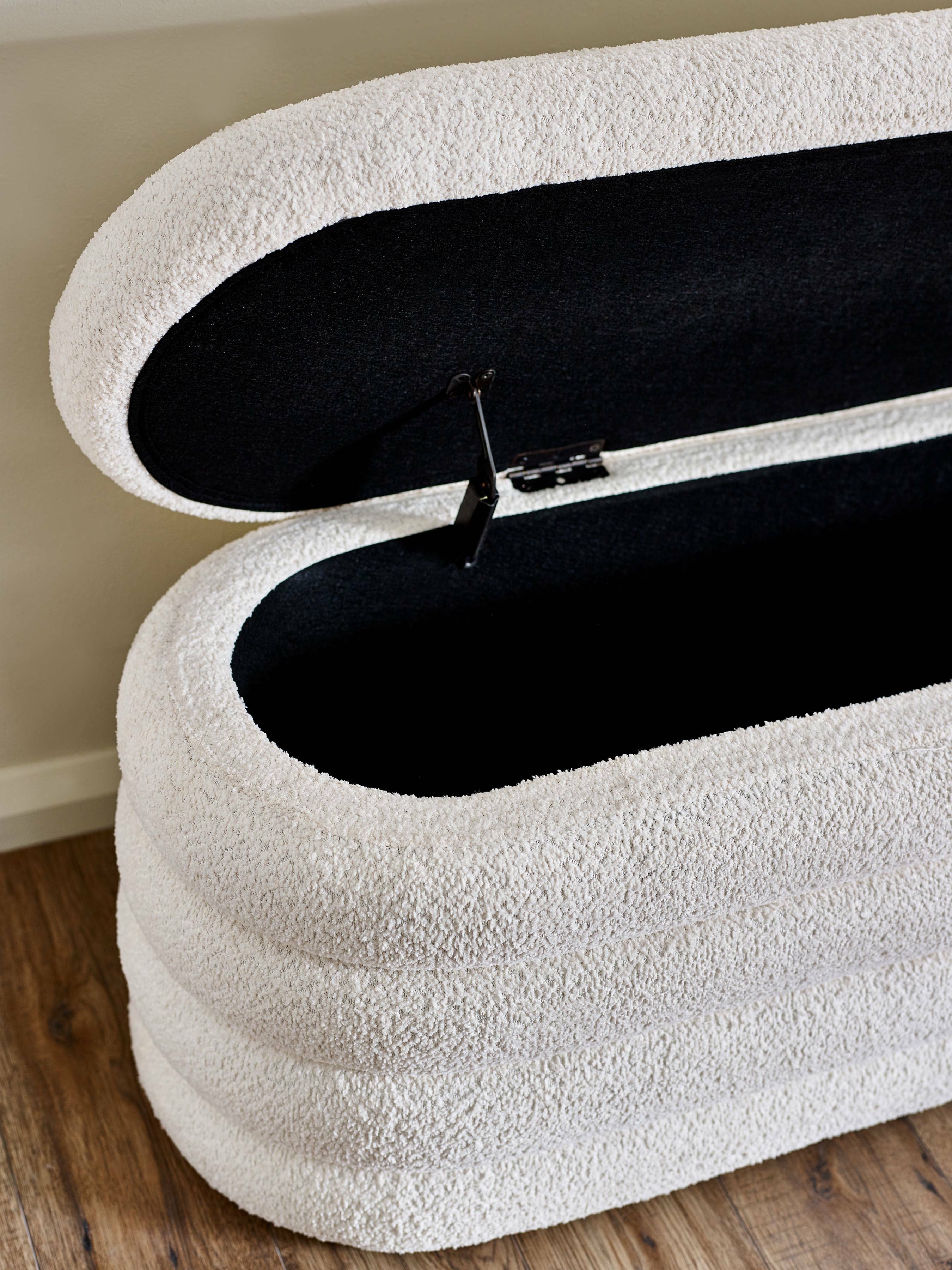 Hailey Ivory Boucle Upholstered Ottoman Storage Bench – Julian Bowen, view 10