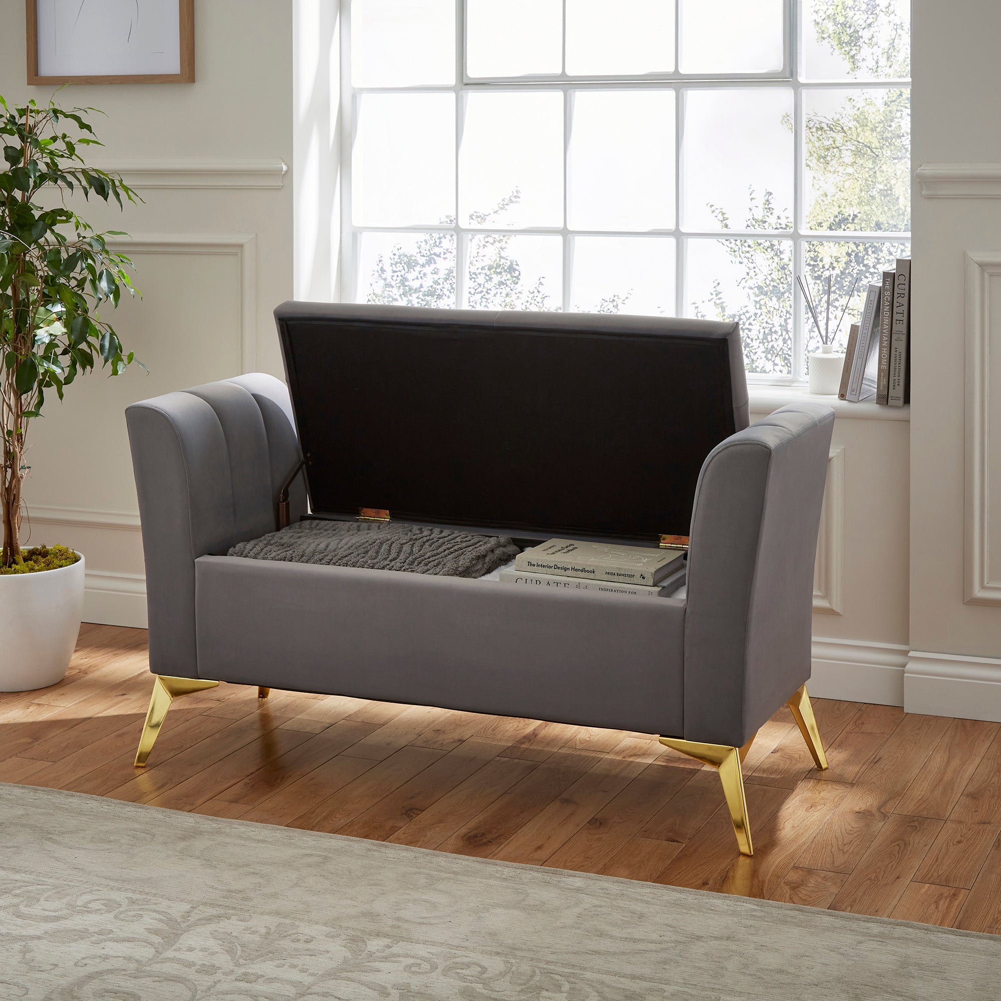 Pettine Ottoman Storage Bench Grey – GFW, view 3