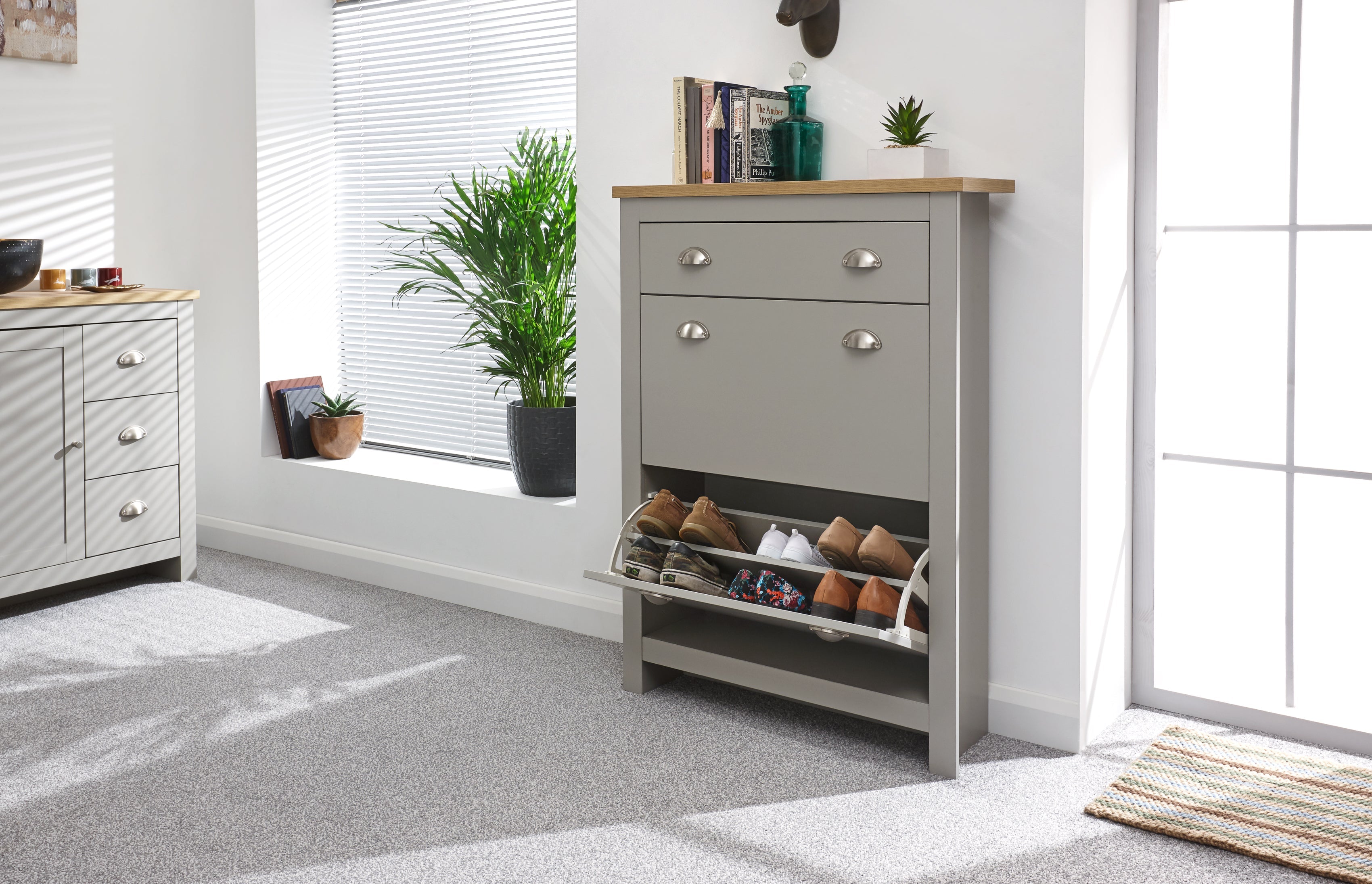 Lancaster 2Dr 1Drw Shoe Cabinet Grey – GFW, view 3