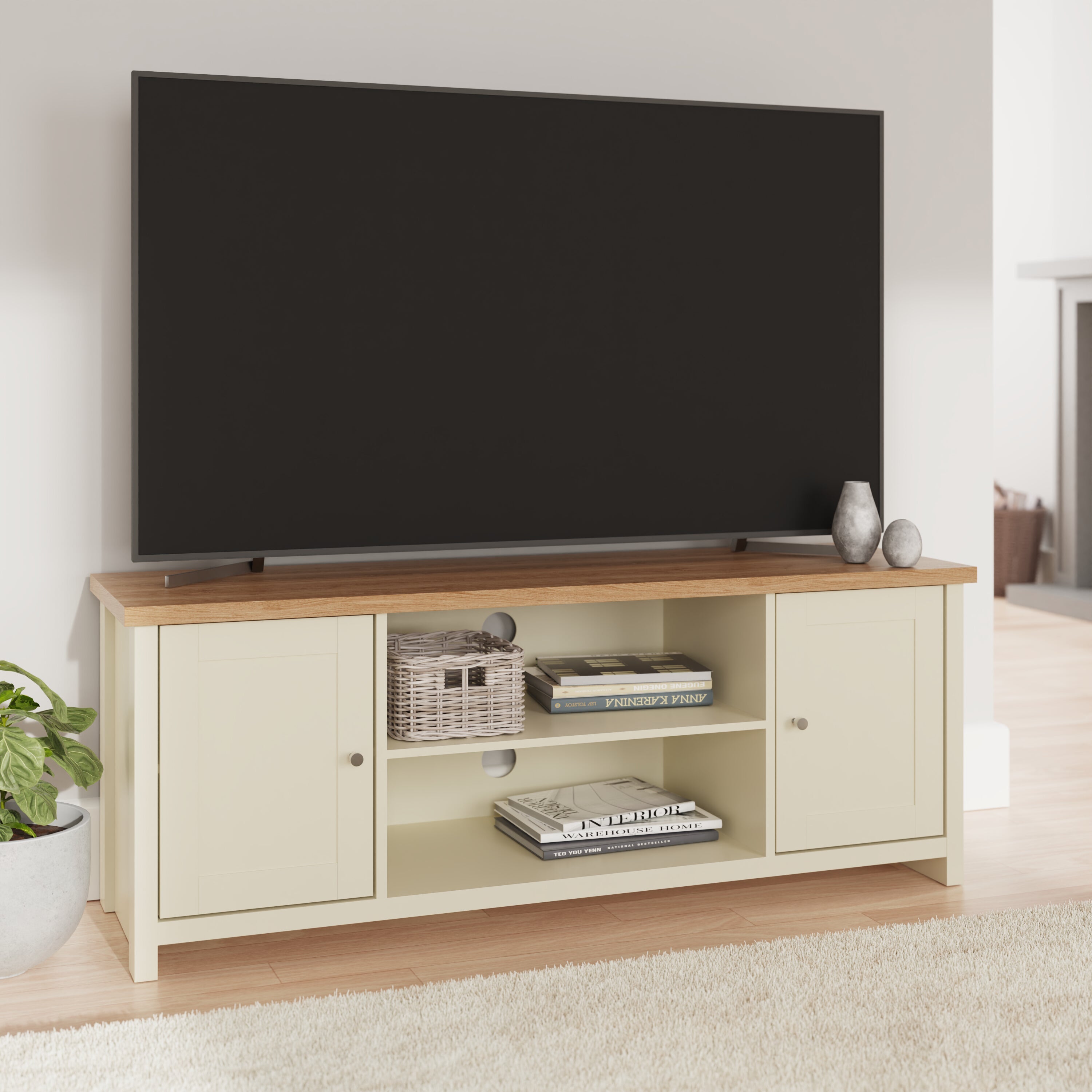 Lancaster Large TV Cabinet Cream – GFW, view 2