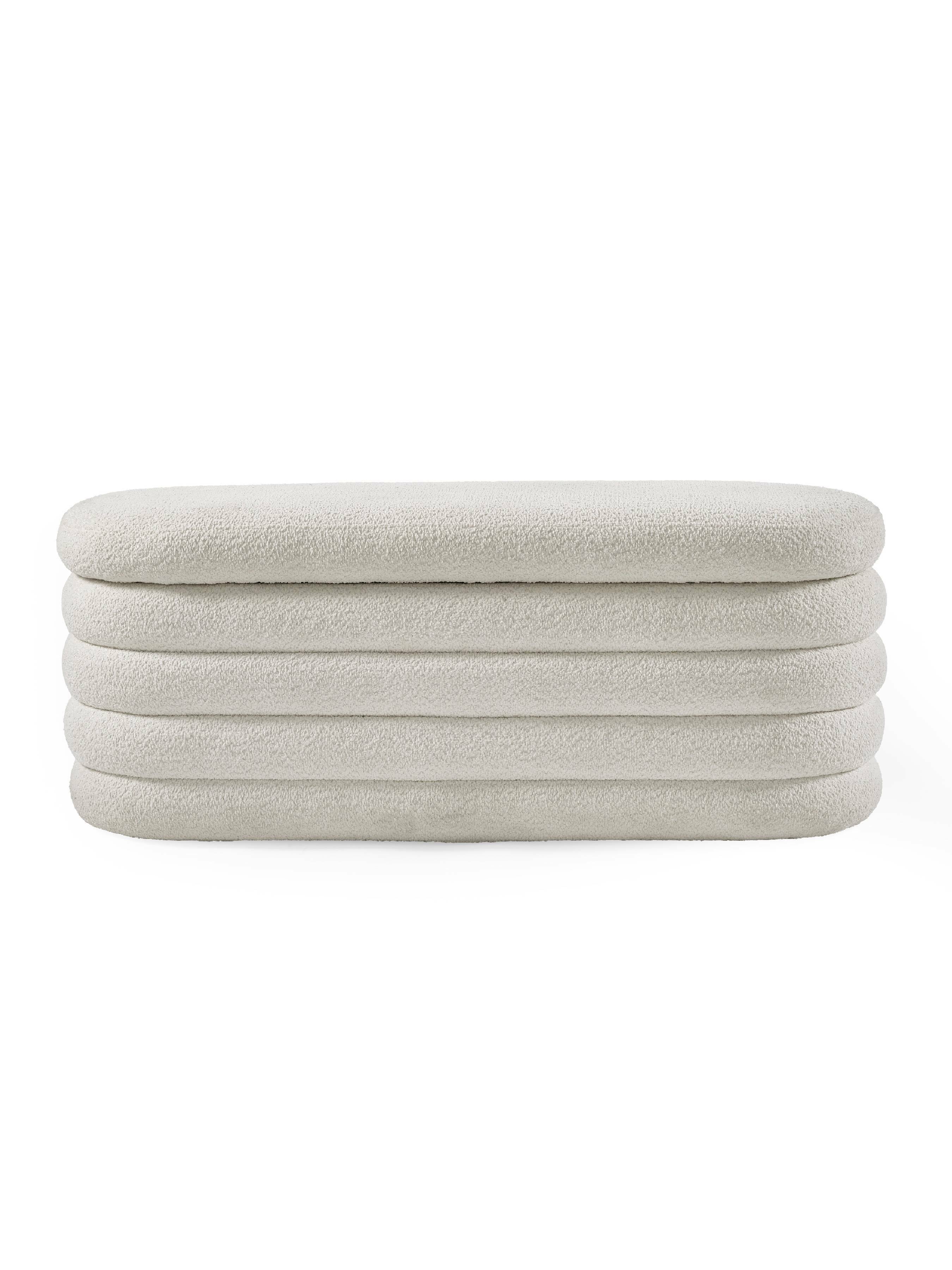 Hailey Ivory Boucle Upholstered Ottoman Storage Bench – Julian Bowen, view 5
