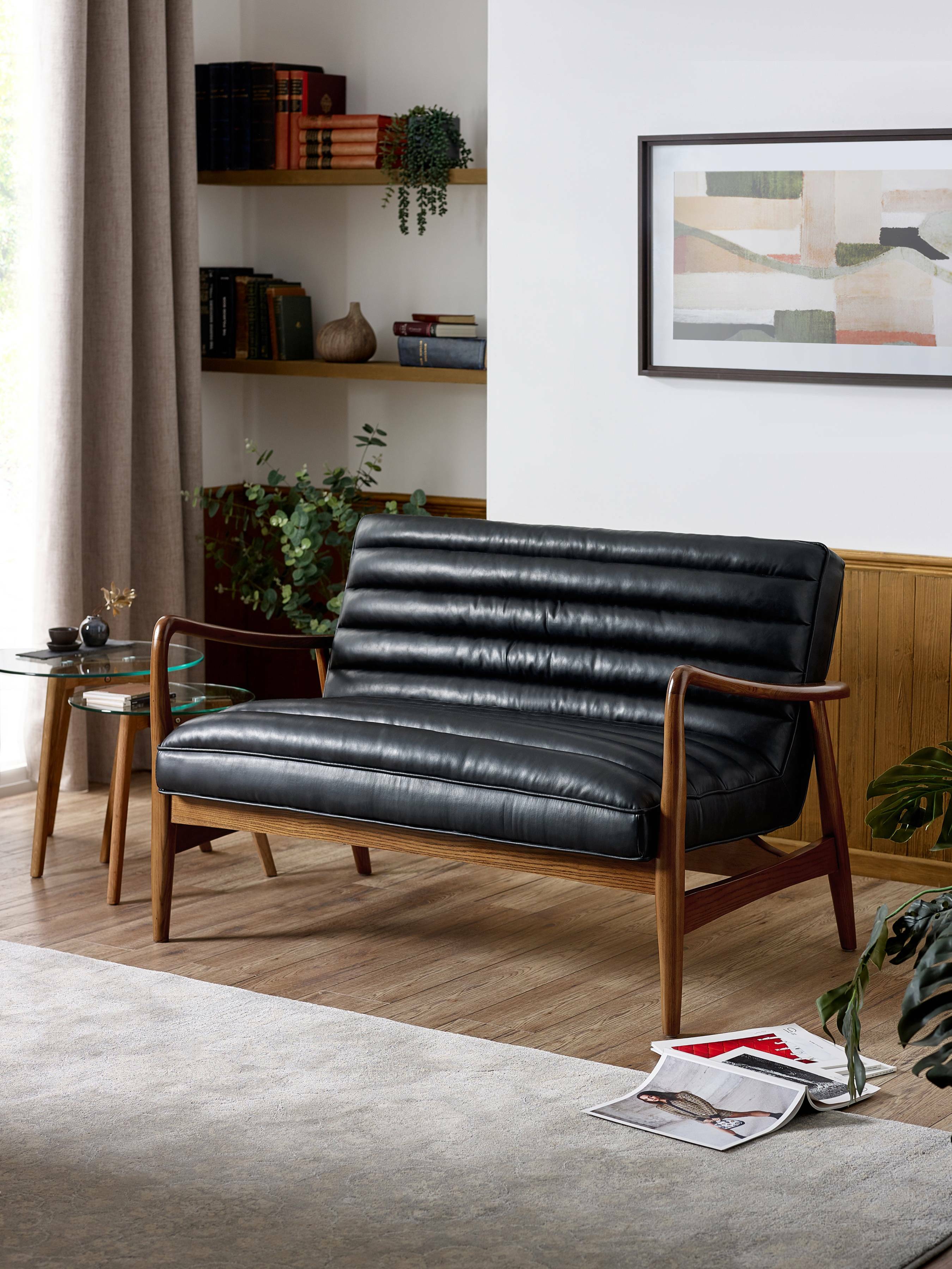 Marshall 2 Seater Sofa - Black Faux Leather – Julian Bowen, view 13