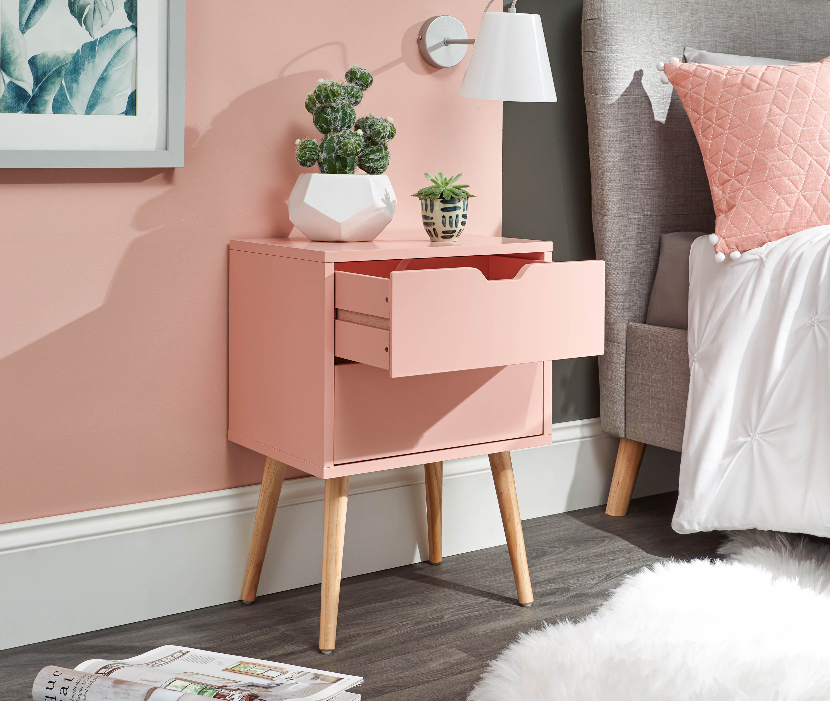 Nyborg Single 2 Drawer Bedside – Coral Pink