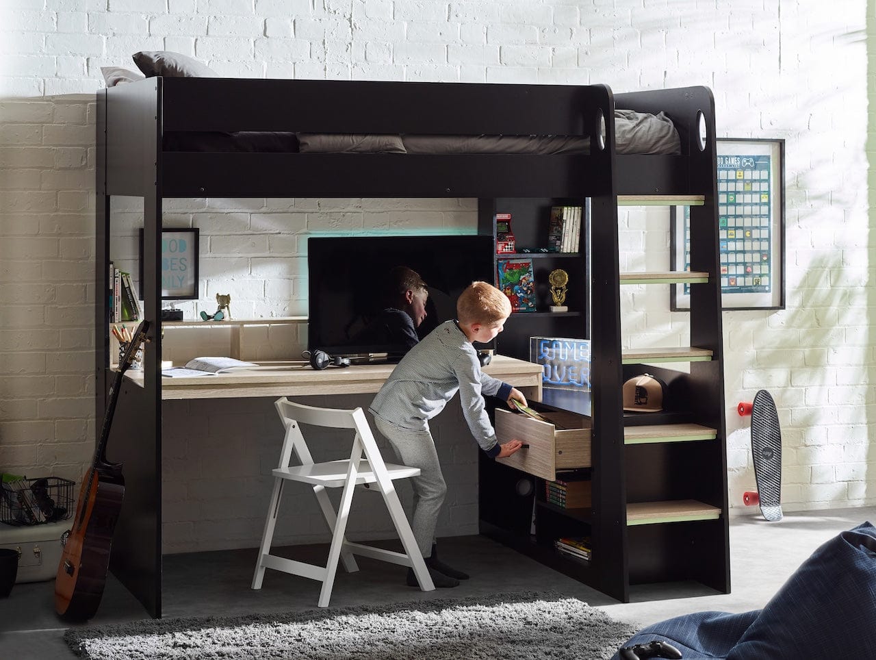 Blaze Gaming Highsleeper Bed - Black And Pale Wood – Julian Bowen, view 2