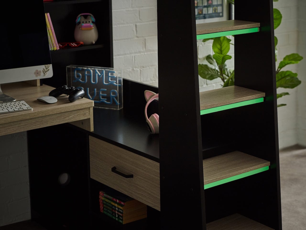 Blaze Gaming Highsleeper Bed - Black And Pale Wood – Julian Bowen, view 11