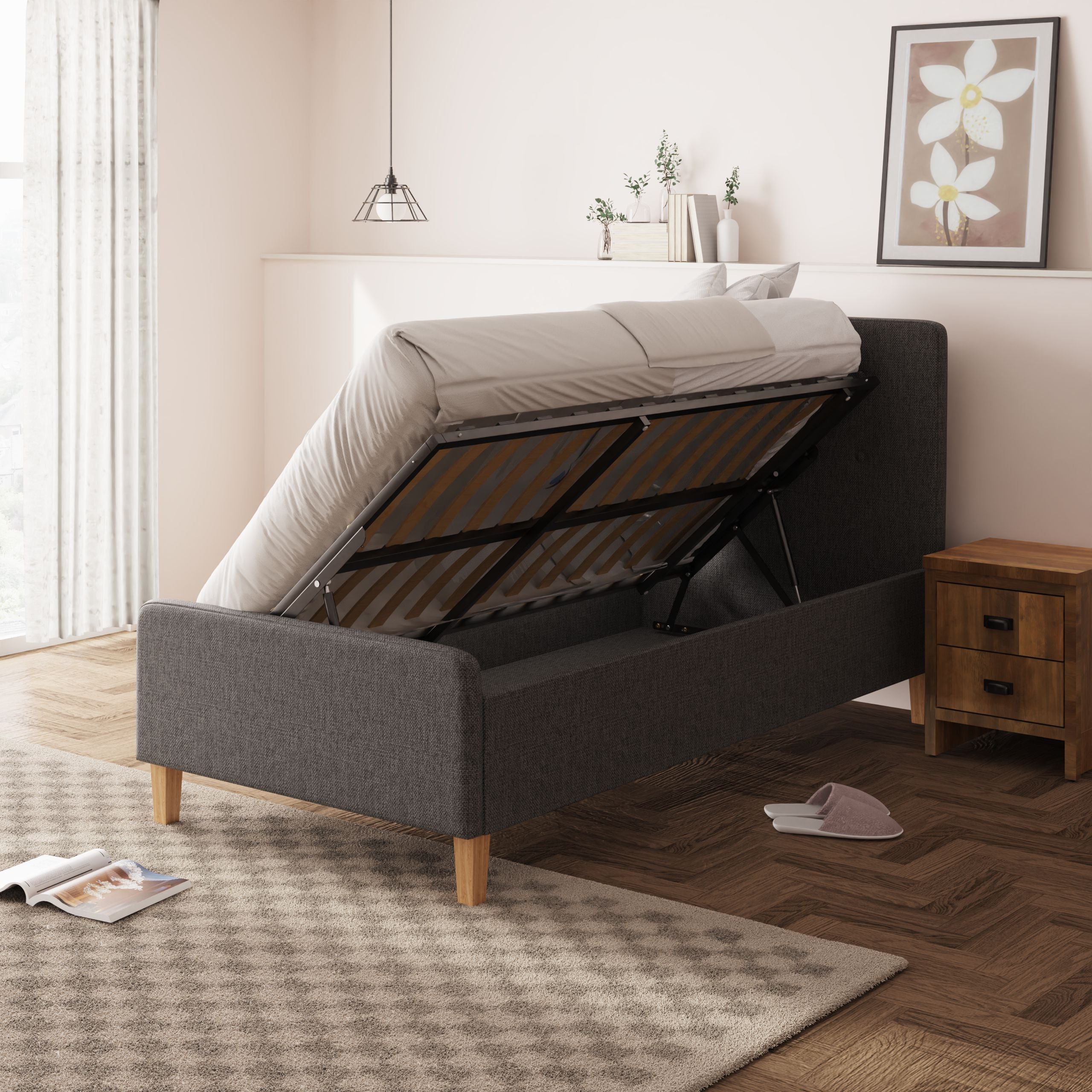 Ashbourne Ottoman Bed Dark Grey – GFW, view 3