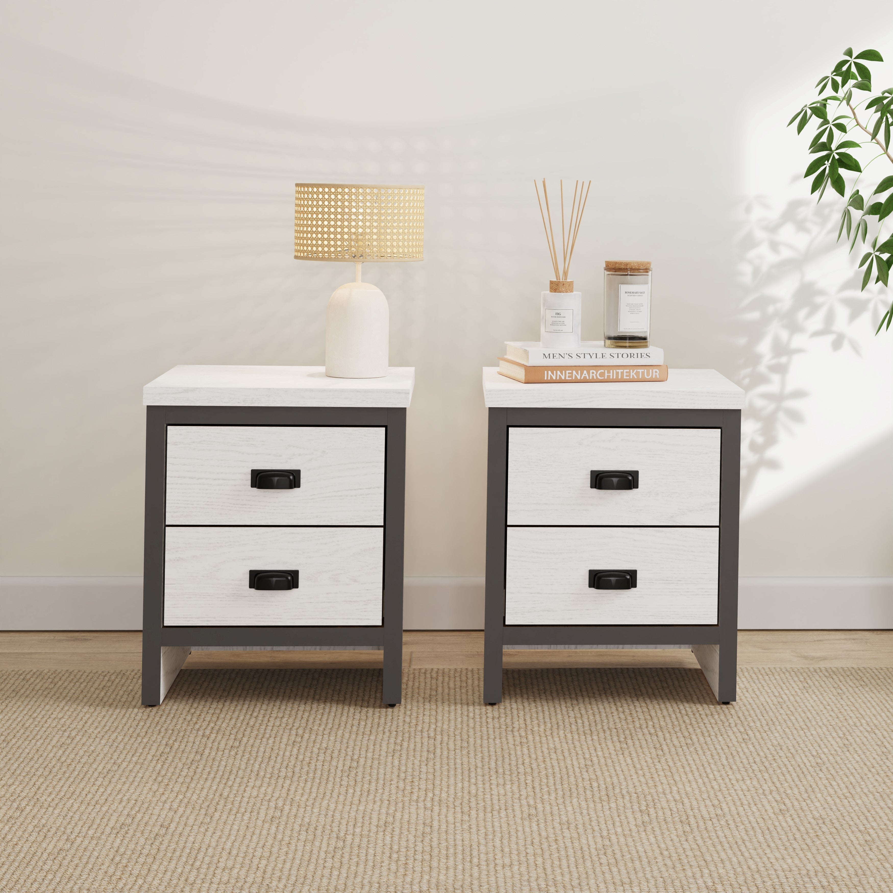 Boston 2 Drawer Bedside Table Pair White – GFW, view 2