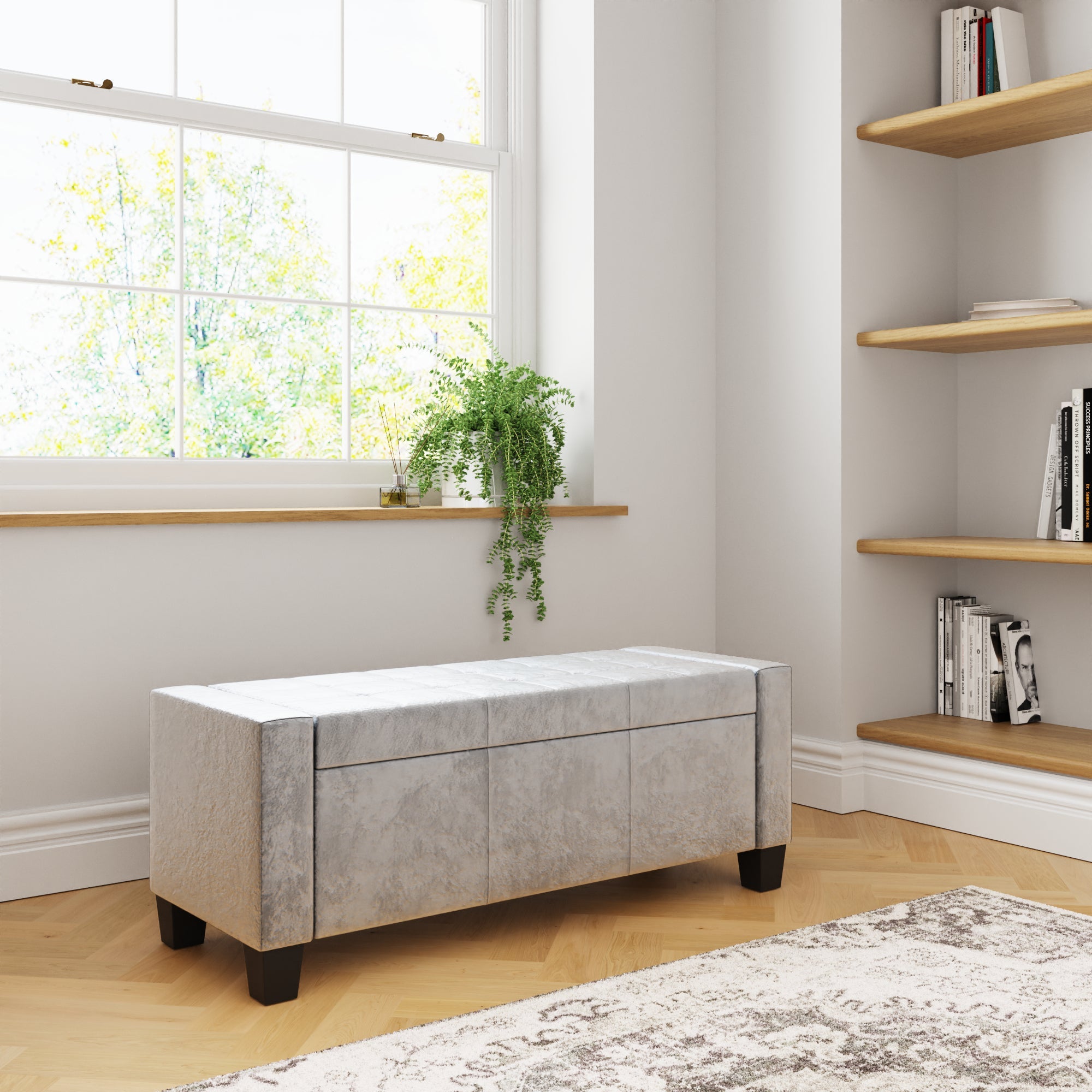 Verona Ottoman Bench Grey Crushed Velvet – GFW, view 2