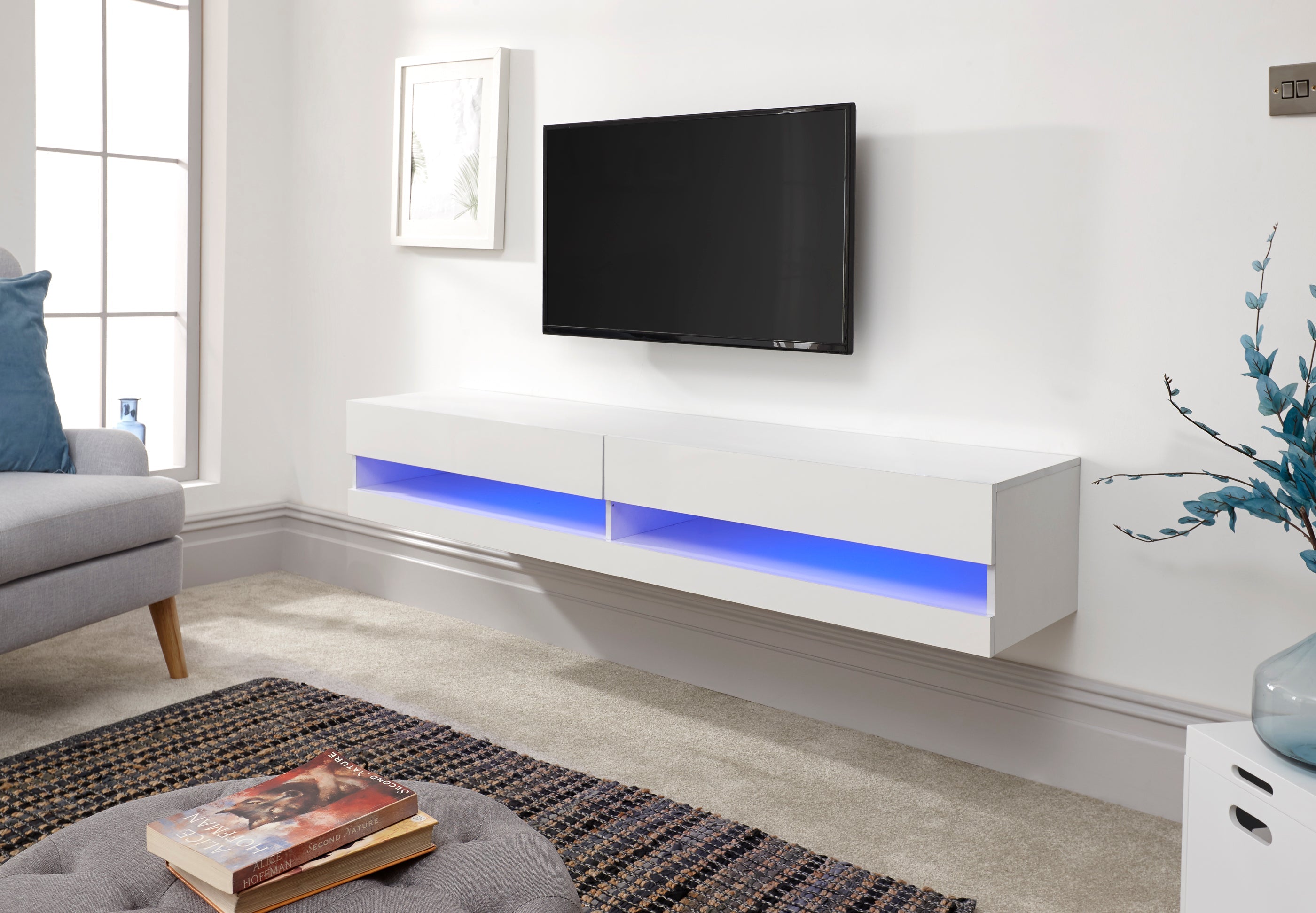 Galicia 150Cm Wall TV Unit With Led White – GFW, view 11