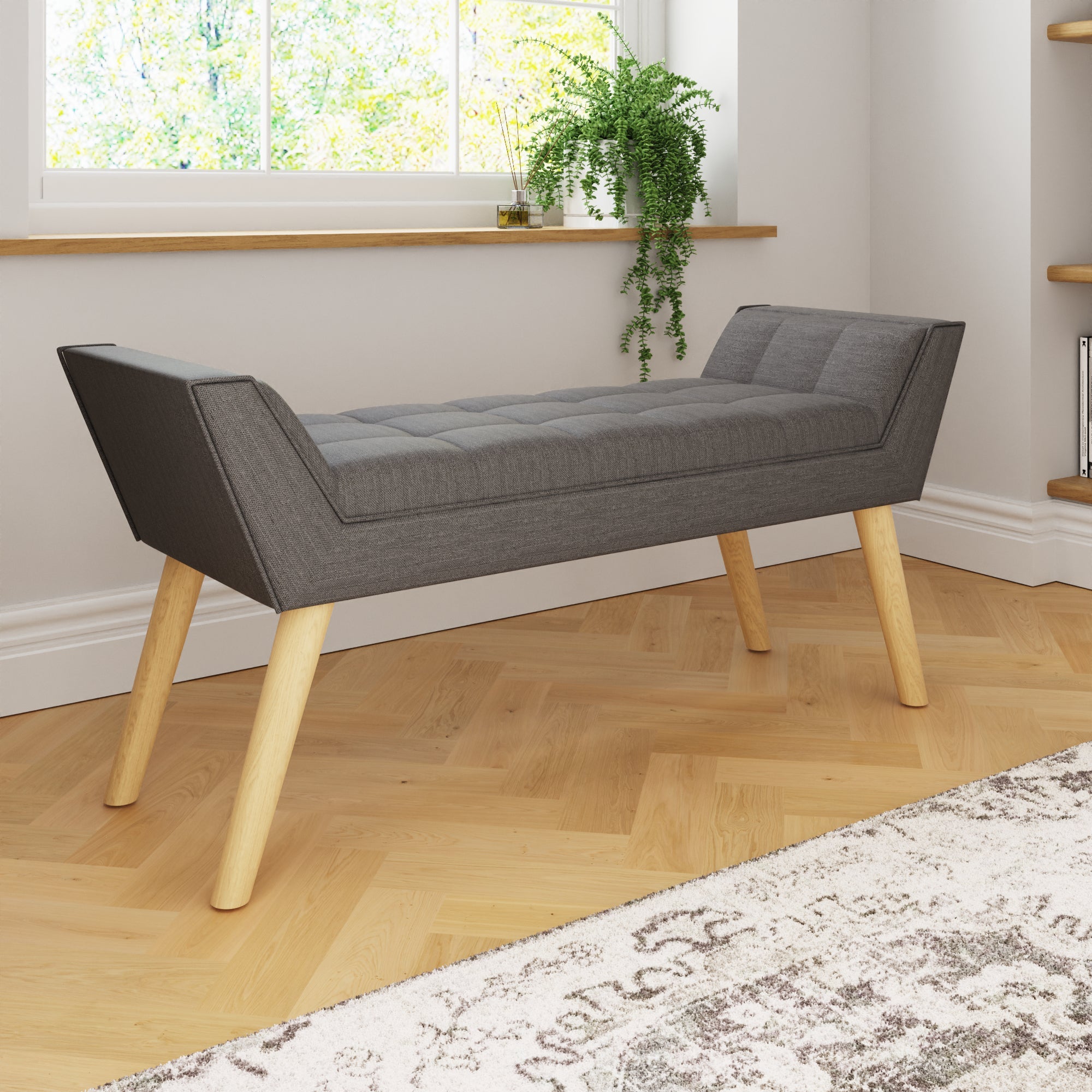 Milan Upholstered Bench Dark Grey Hopsack – GFW, view 3