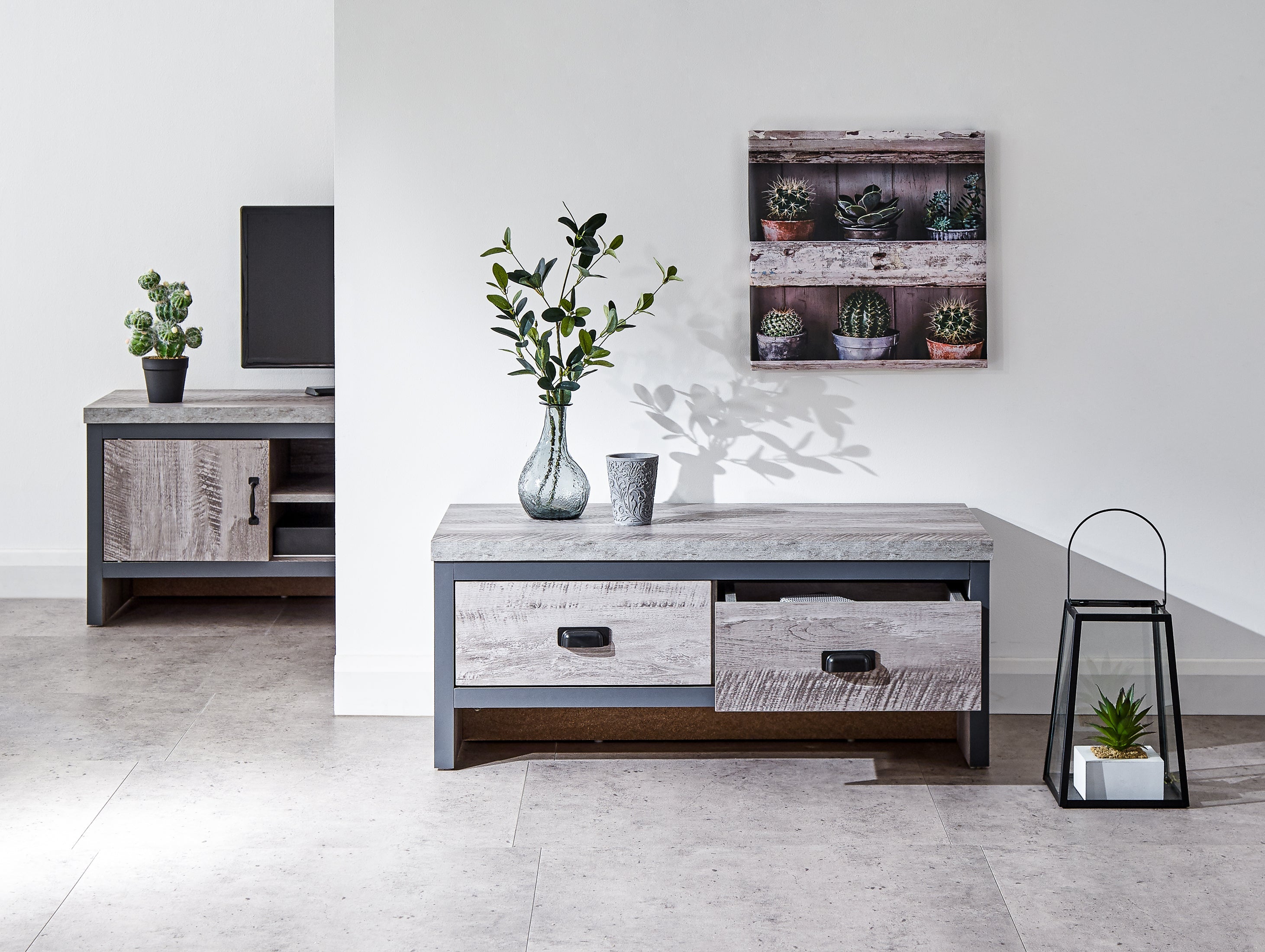 Boston 2 Drawer Coffee Table Grey – GFW, view 3