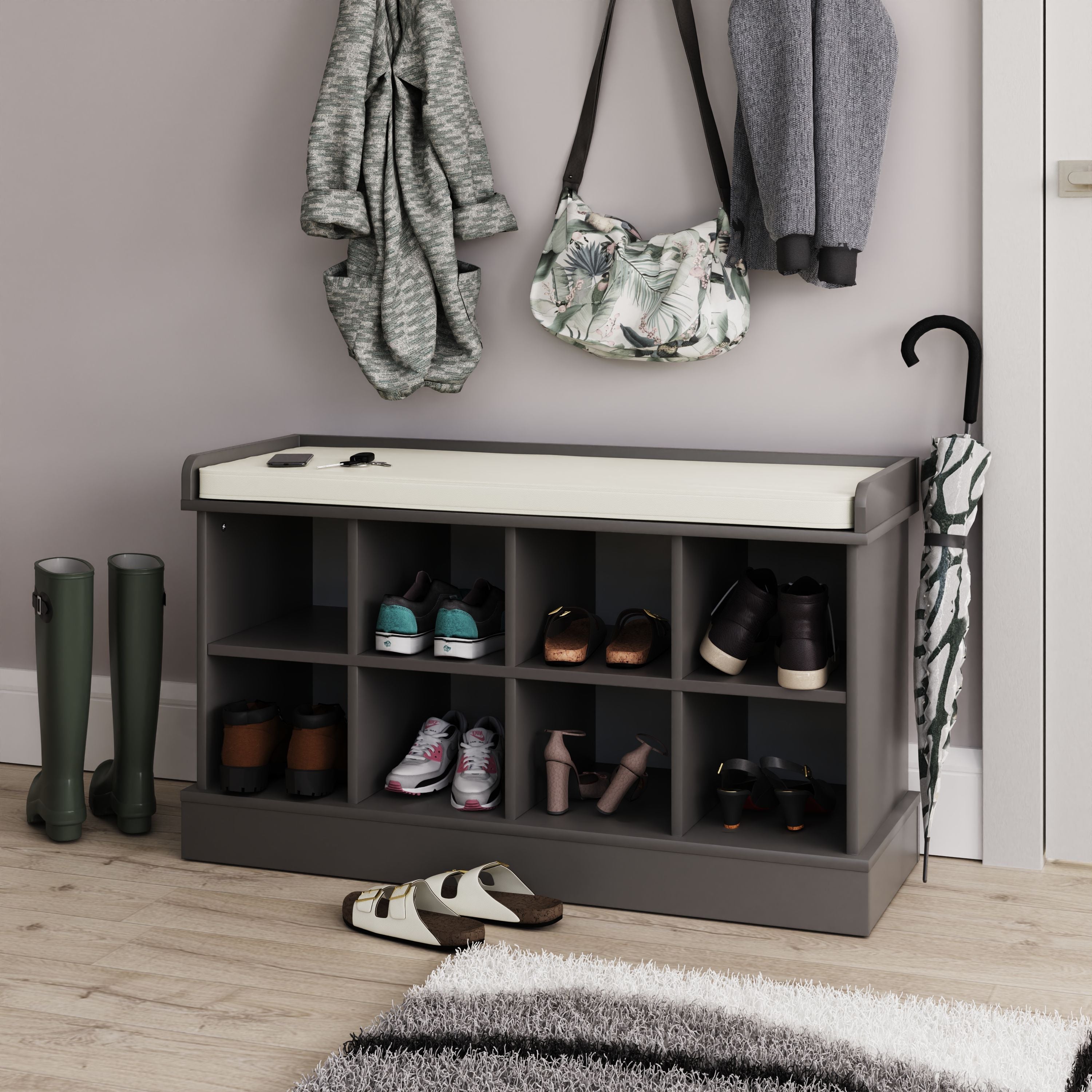 Kempton Shoe Bench Grey – GFW, view 2