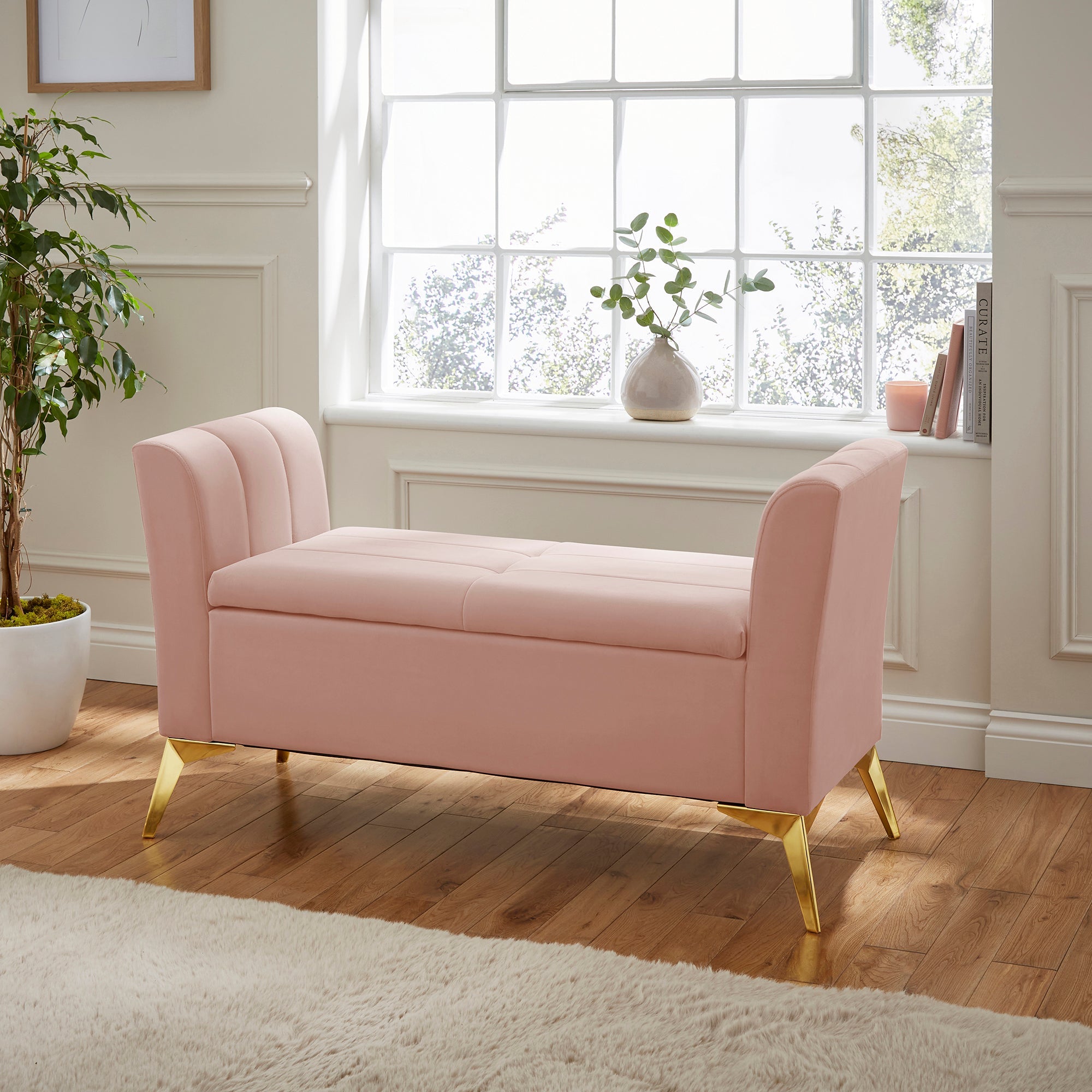 Pettine Ottoman Storage Bench Blush Pink – GFW, view 2
