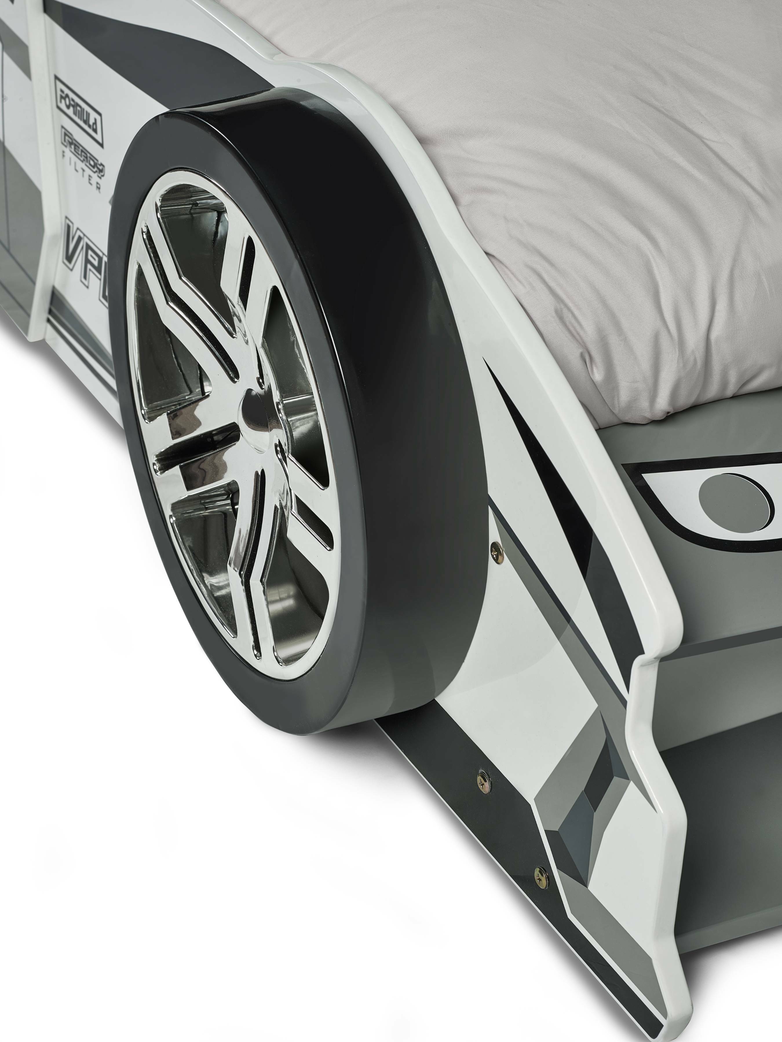 Storm White and Grey High Gloss 90cm Single Race Car Bed – Julian Bowen, view 11