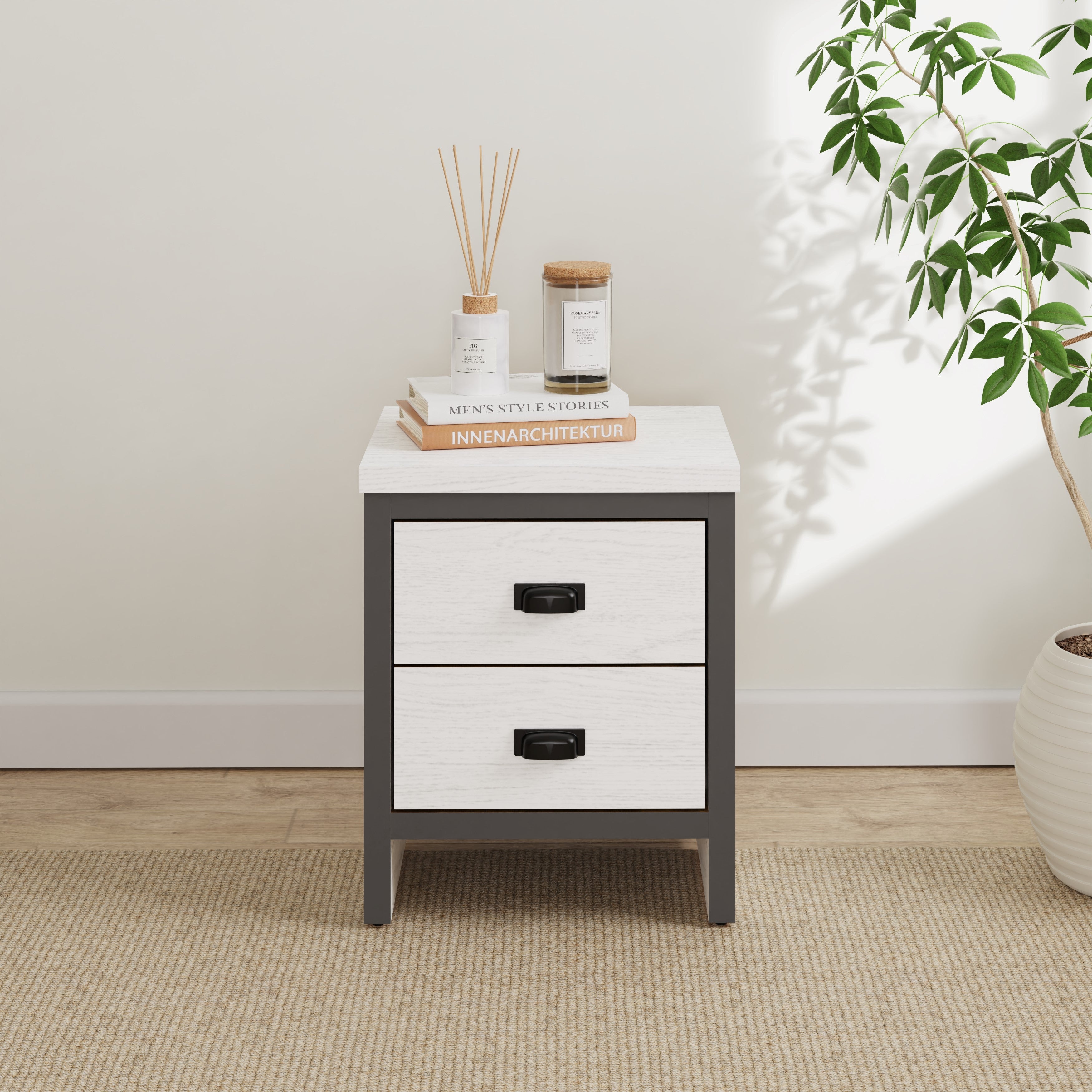 Boston 2 Drawer Bedside Table White – GFW, view 2