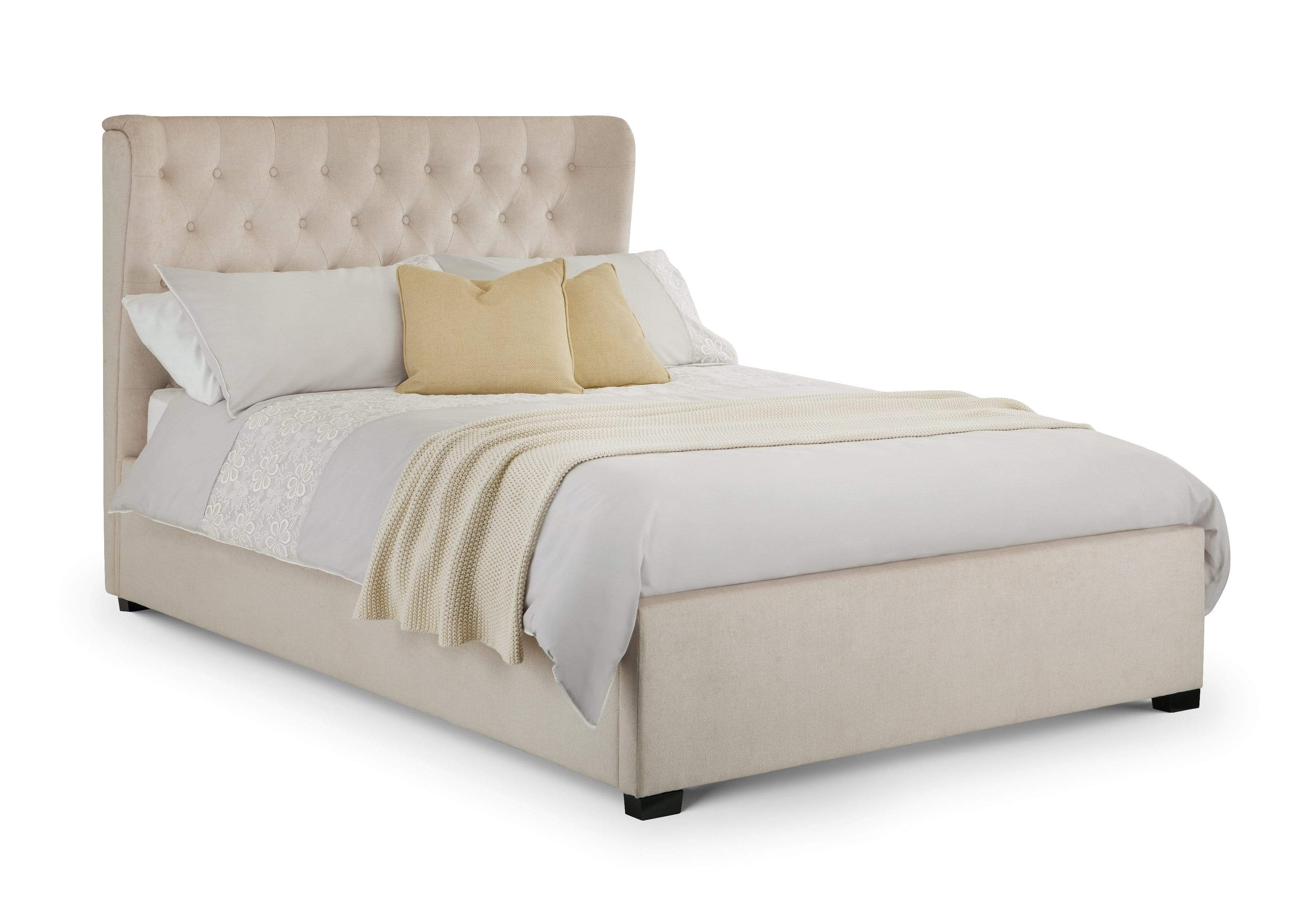 Julian Bowen Fabric Bed Geneva Winged Headboard Bed - Fabric Beds - Pearl Chenille