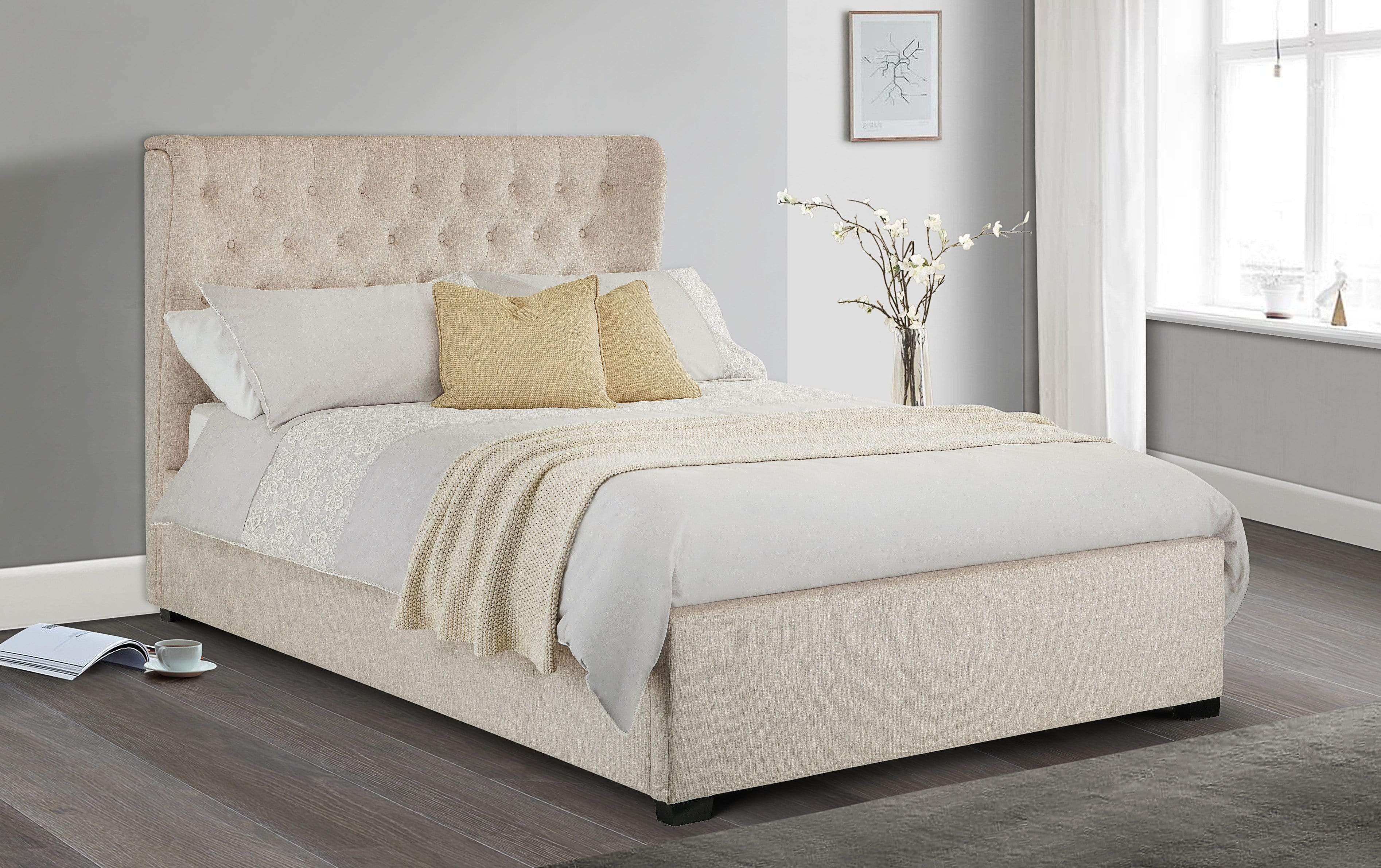 Julian Bowen Fabric Bed Geneva Winged Headboard Bed - Fabric Beds - Pearl Chenille