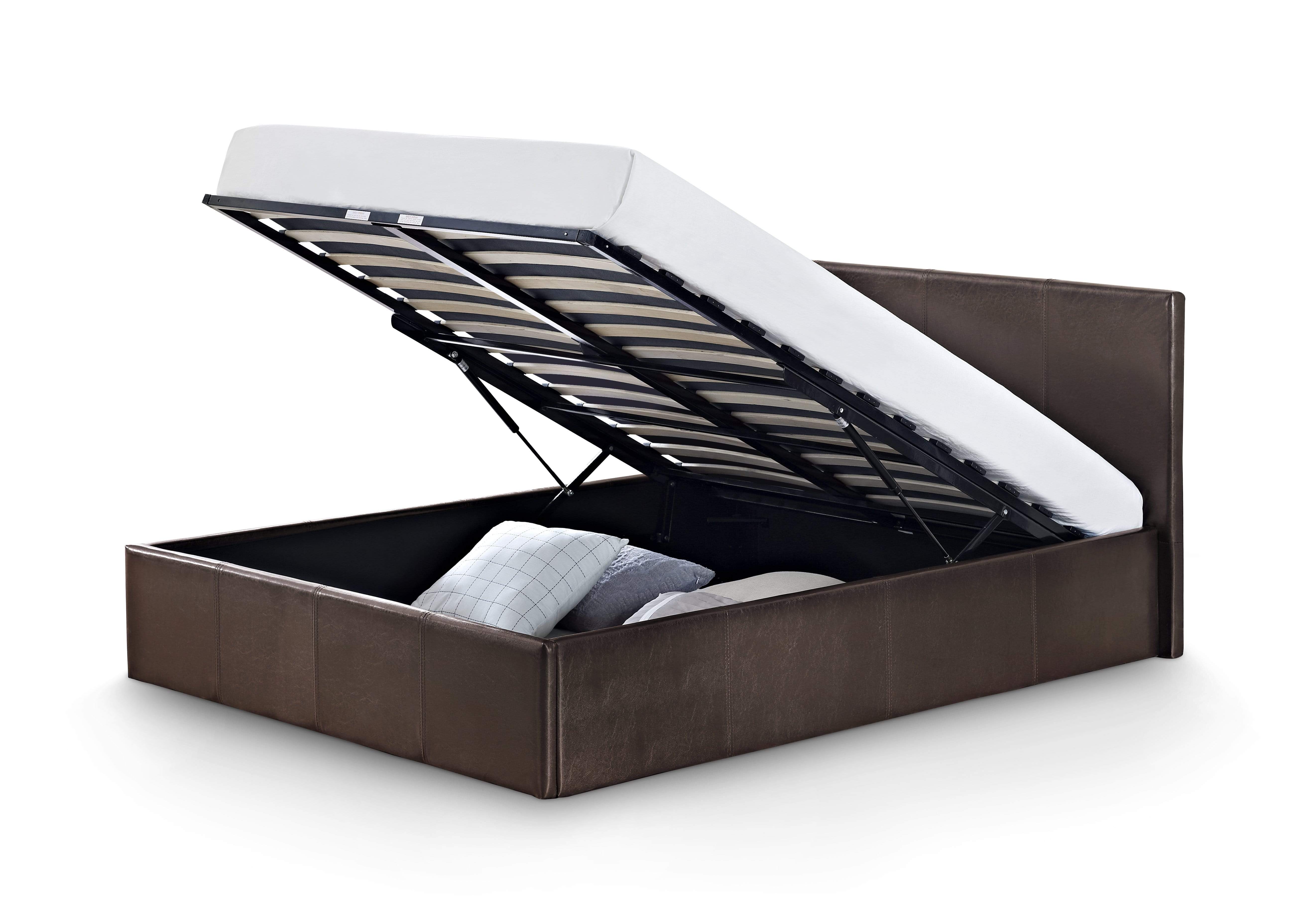 Julian Bowen Leather Bed Cosmo Lift-Up Storage Bed - Faux Leather - Brown Faux Leather