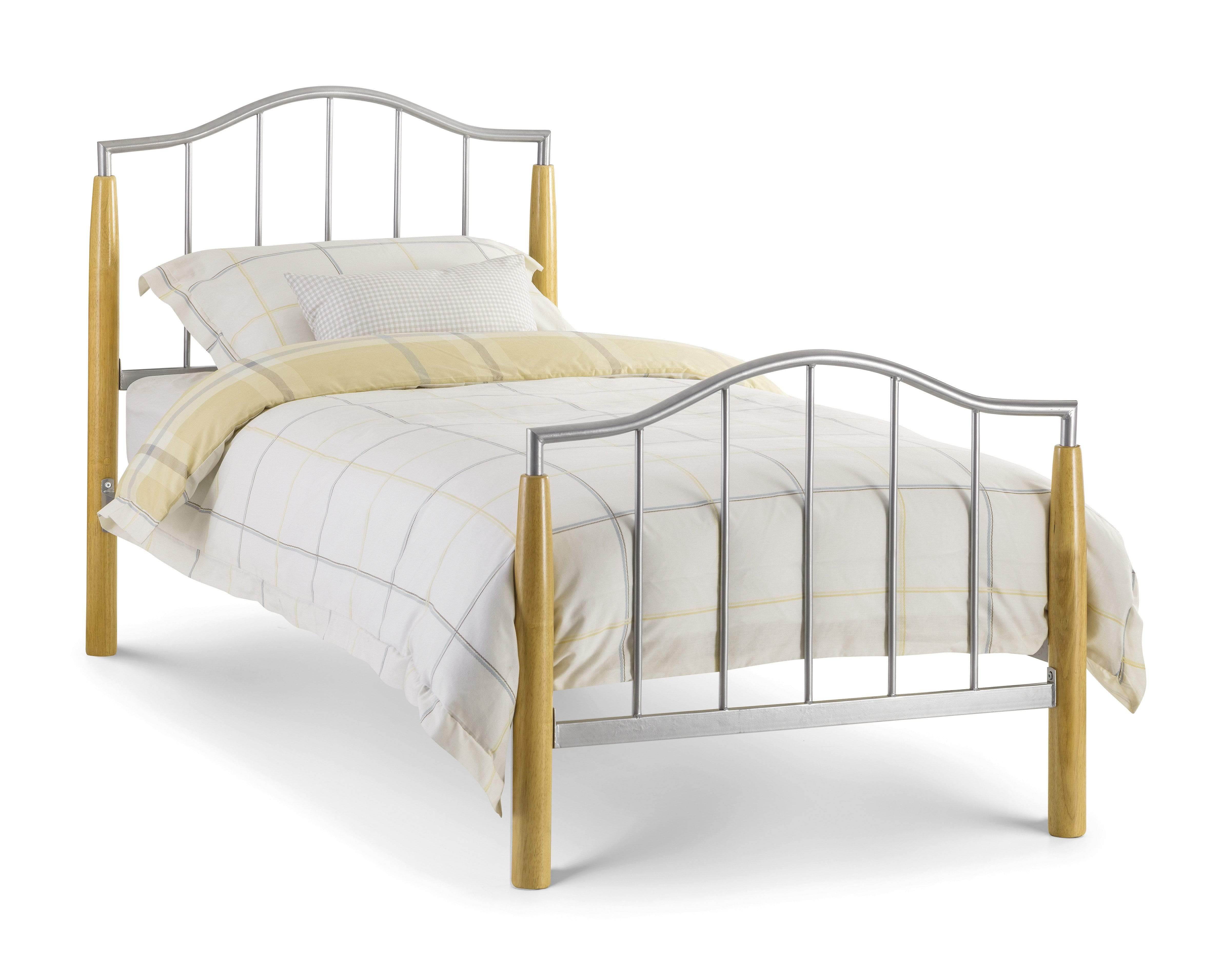 Julian Bowen Metal Bed Carmel Bed - Metal Beds - Bright Aluminium / Light Oak