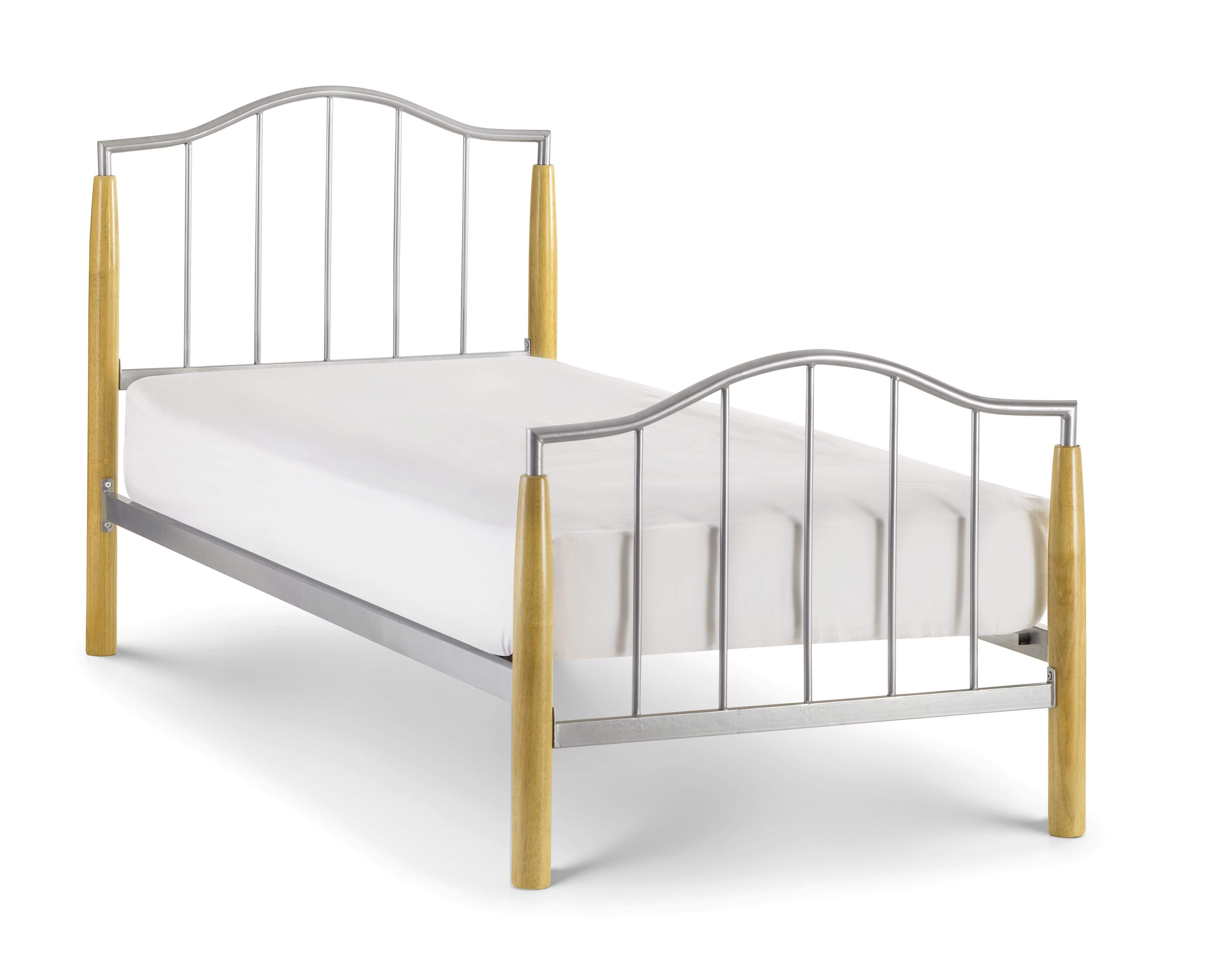 Julian Bowen Metal Bed Carmel Bed - Metal Beds - Bright Aluminium / Light Oak