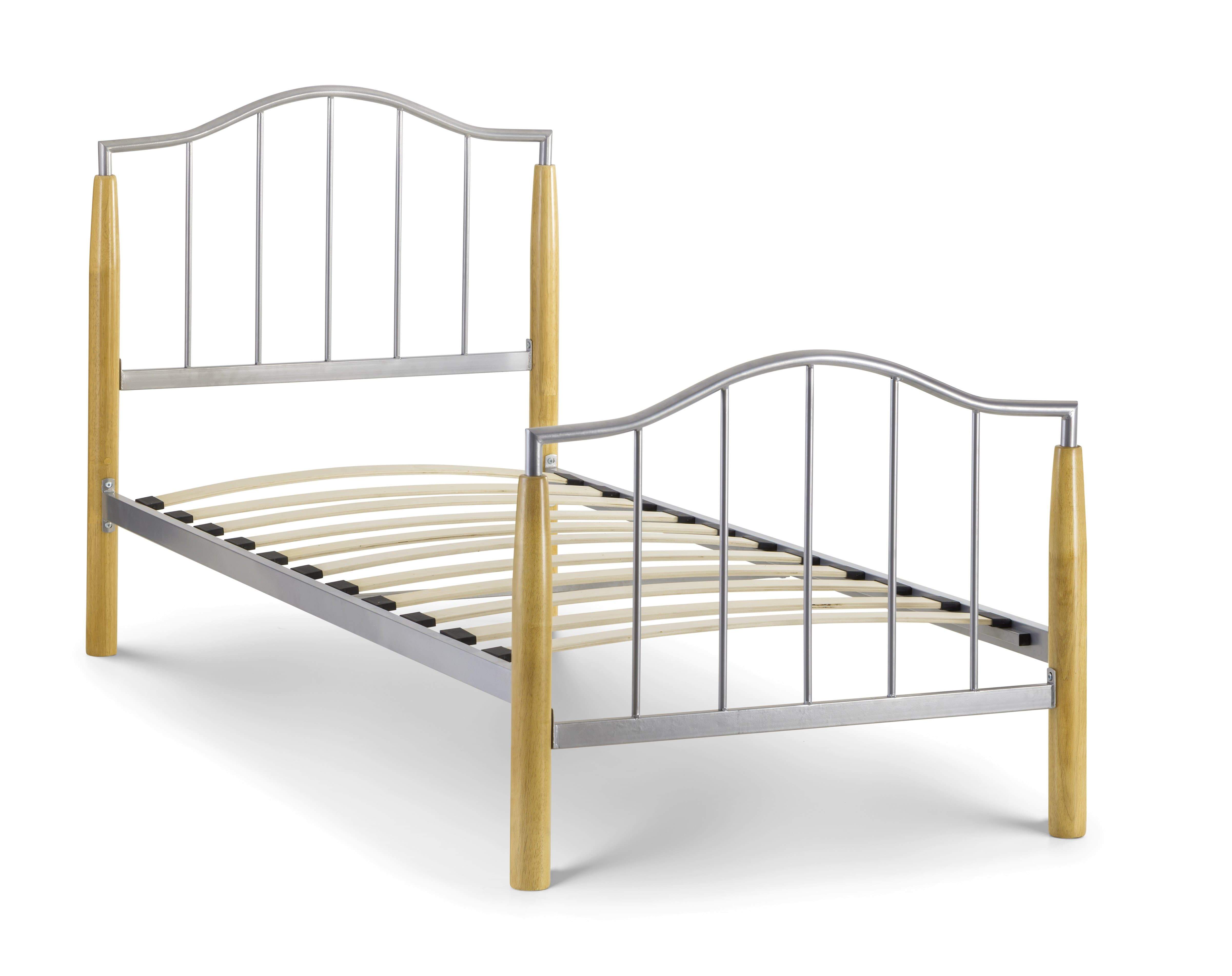 Julian Bowen Metal Bed Carmel Bed - Metal Beds - Bright Aluminium / Light Oak