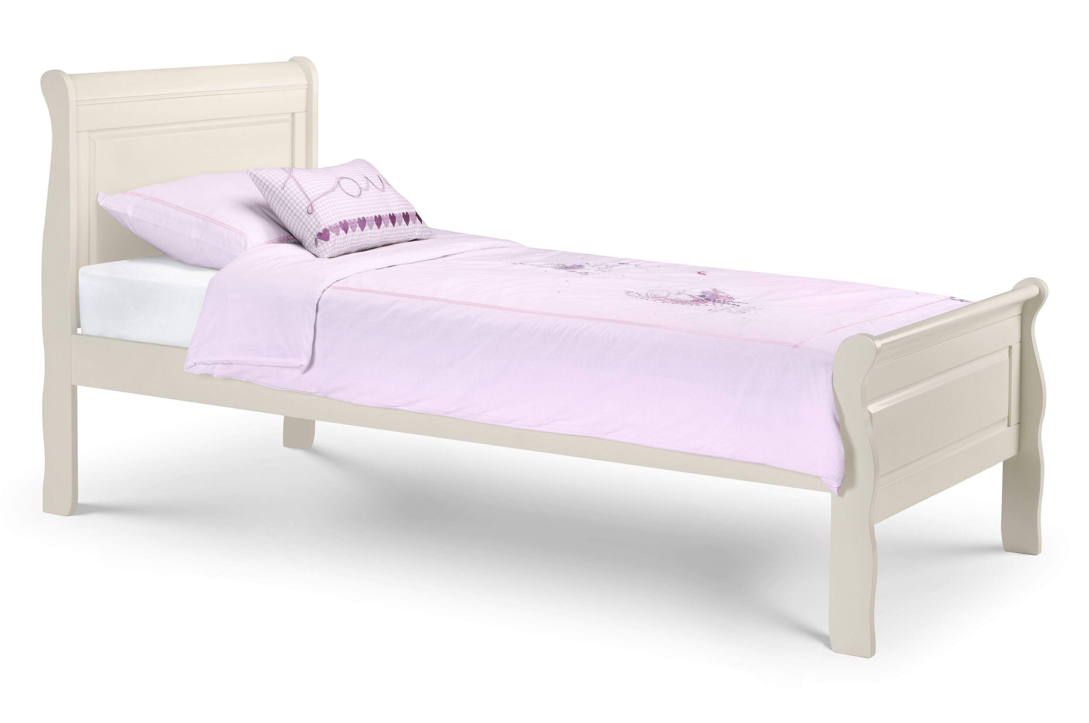 Julian Bowen Wood Bed Single 90cm 3ft Amelia Sleigh Bed - Wood - Stone White