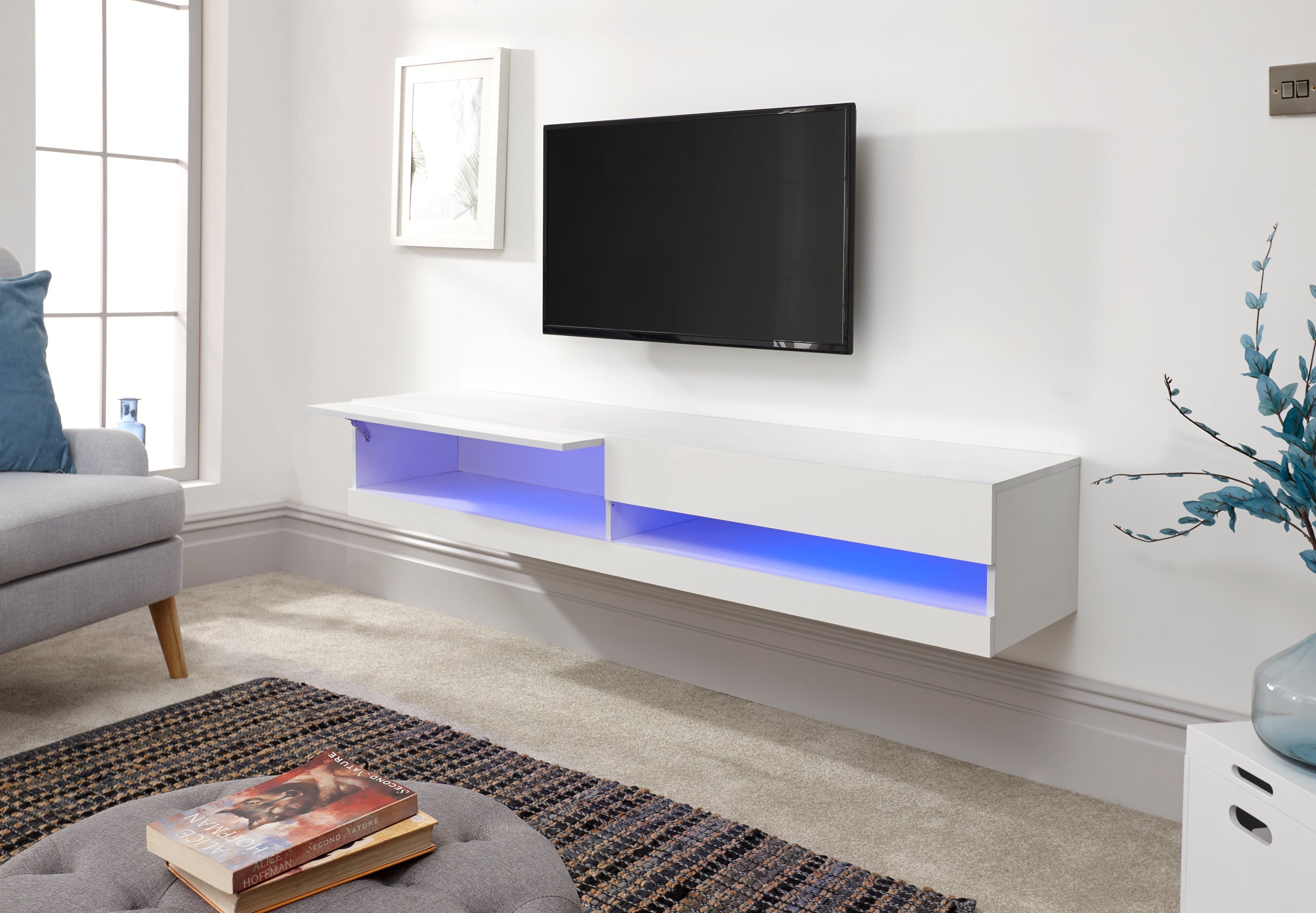 Galicia 180Cm Wall TV Unit With Led White – GFW, view 10