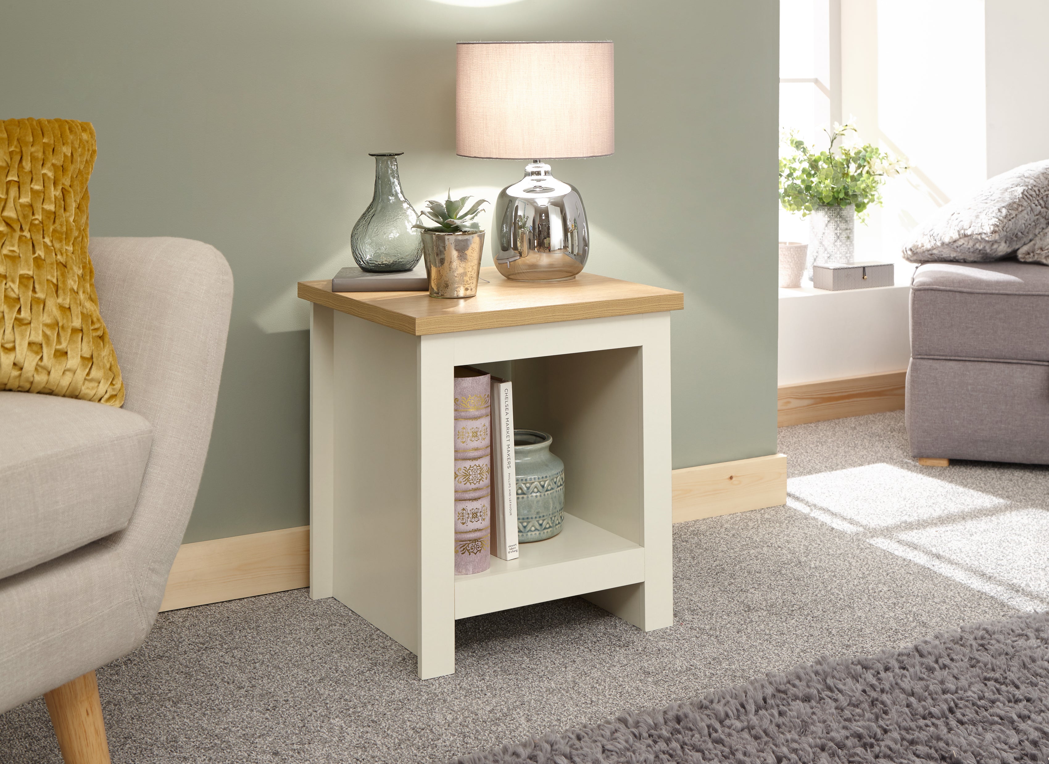 Lancaster Side Table With Shelf Cream – GFW, view 2