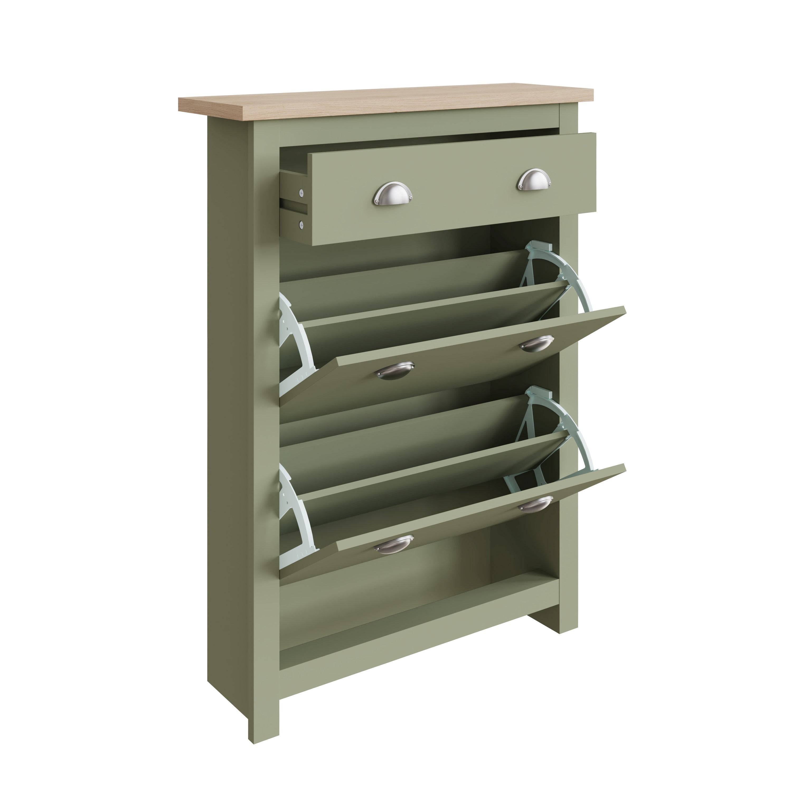 Lancaster 2Dr 1Drw Shoe Cabinet Sage Green – GFW, view 4