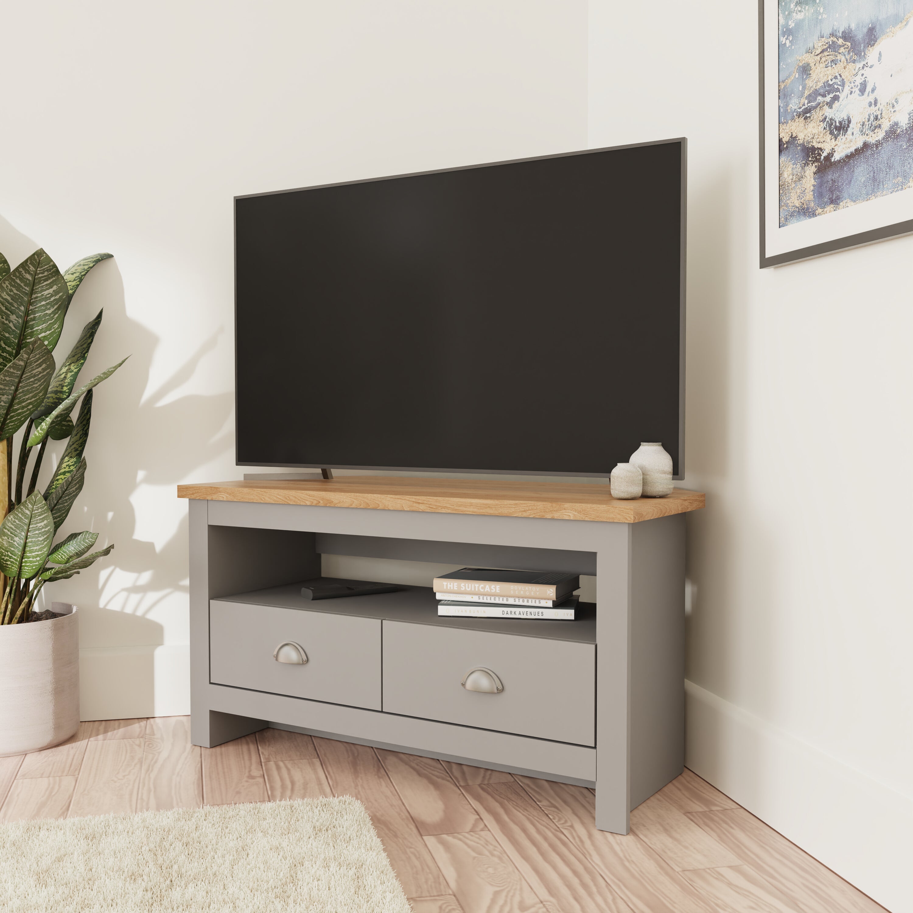 Lancaster Corner TV Unit Grey – GFW, view 2
