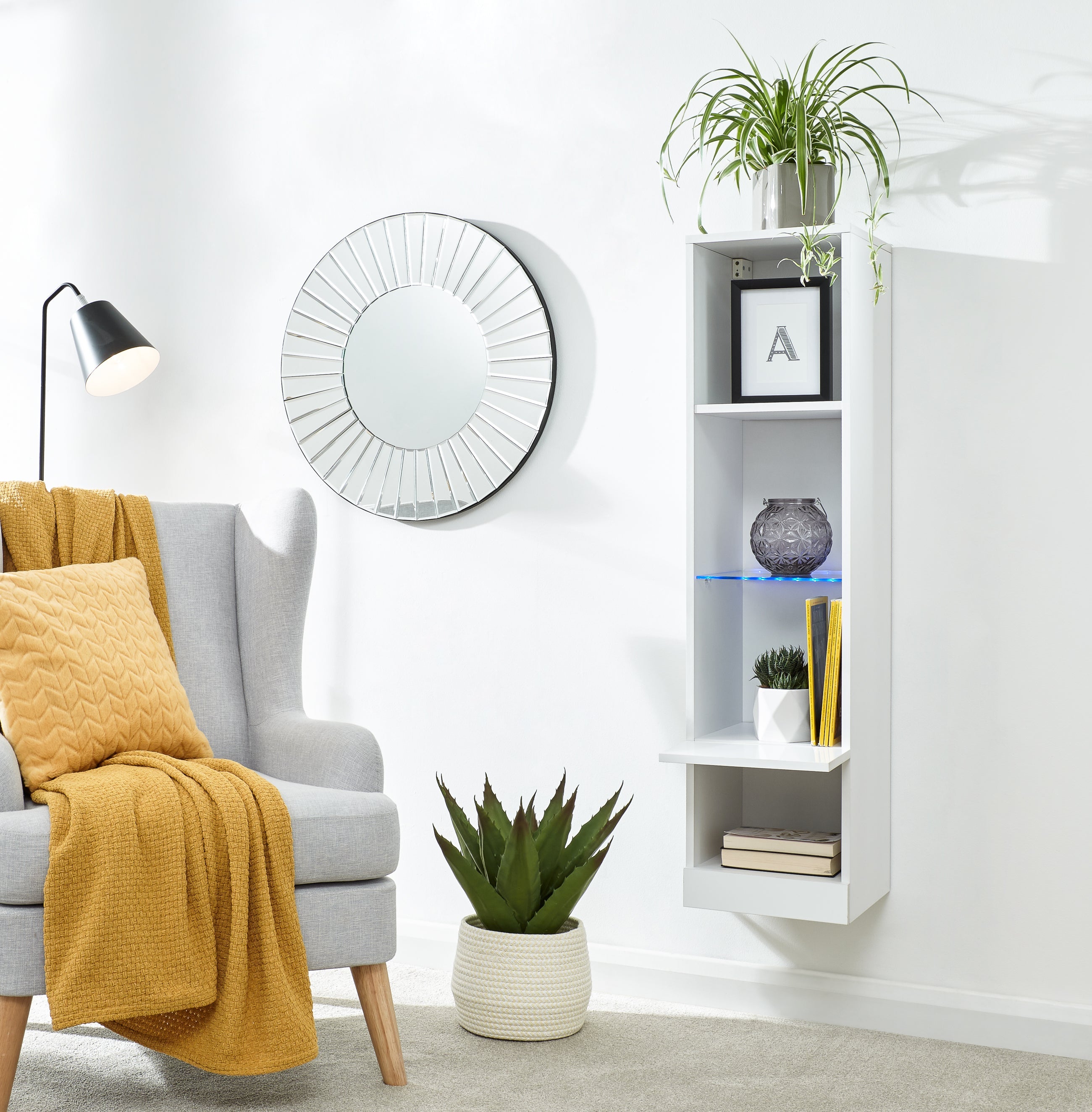 Galicia Tall Shelf Unit With Led White – GFW, view 3