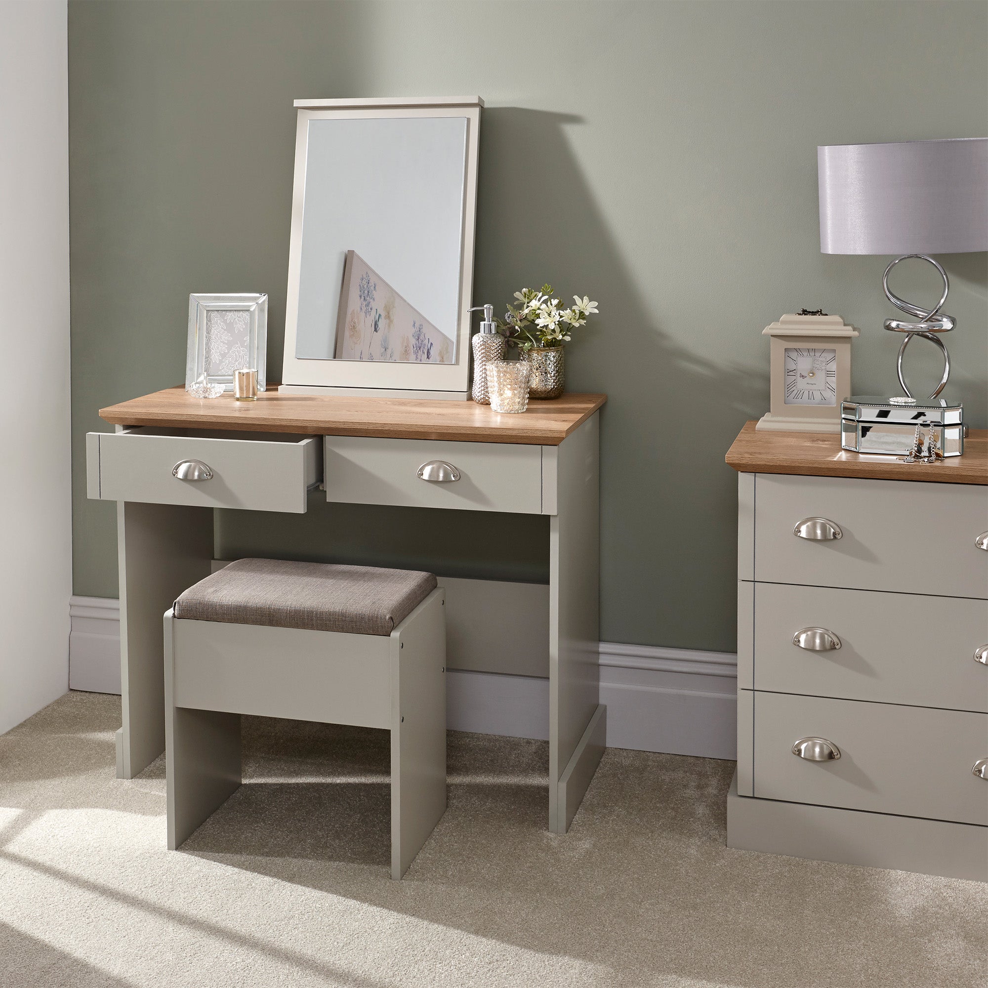 Kendal Dressing Table With Stool Grey – GFW, view 2