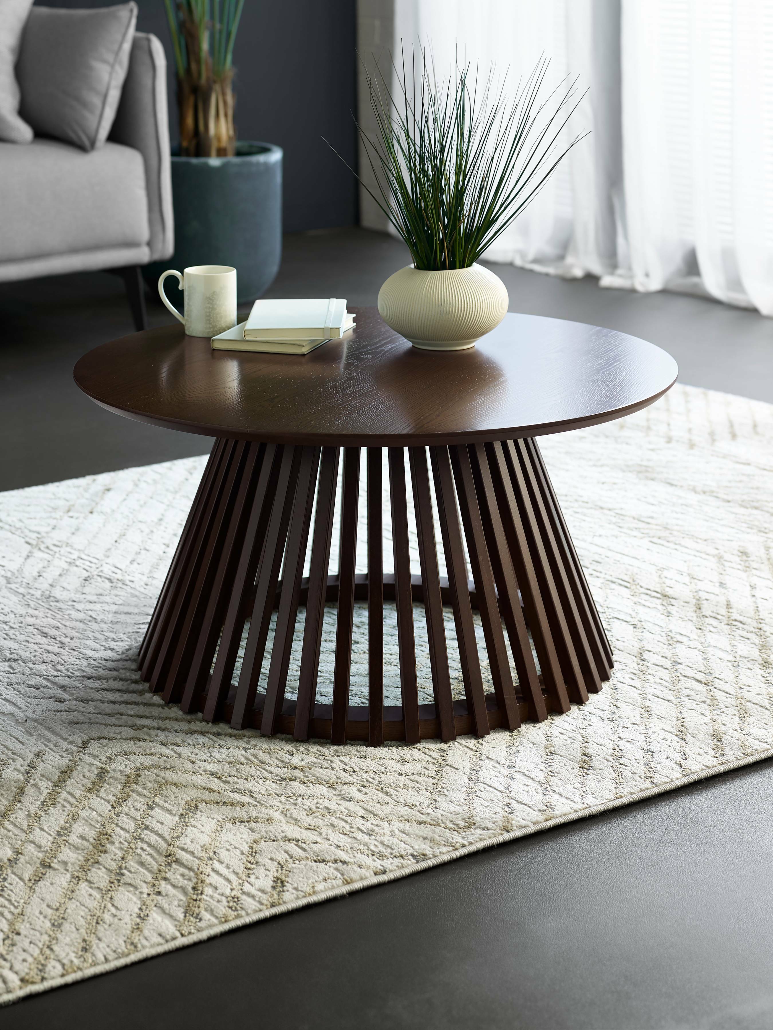 Ollie Dark Oak 80cm Round Coffee Table – Julian Bowen, view 2