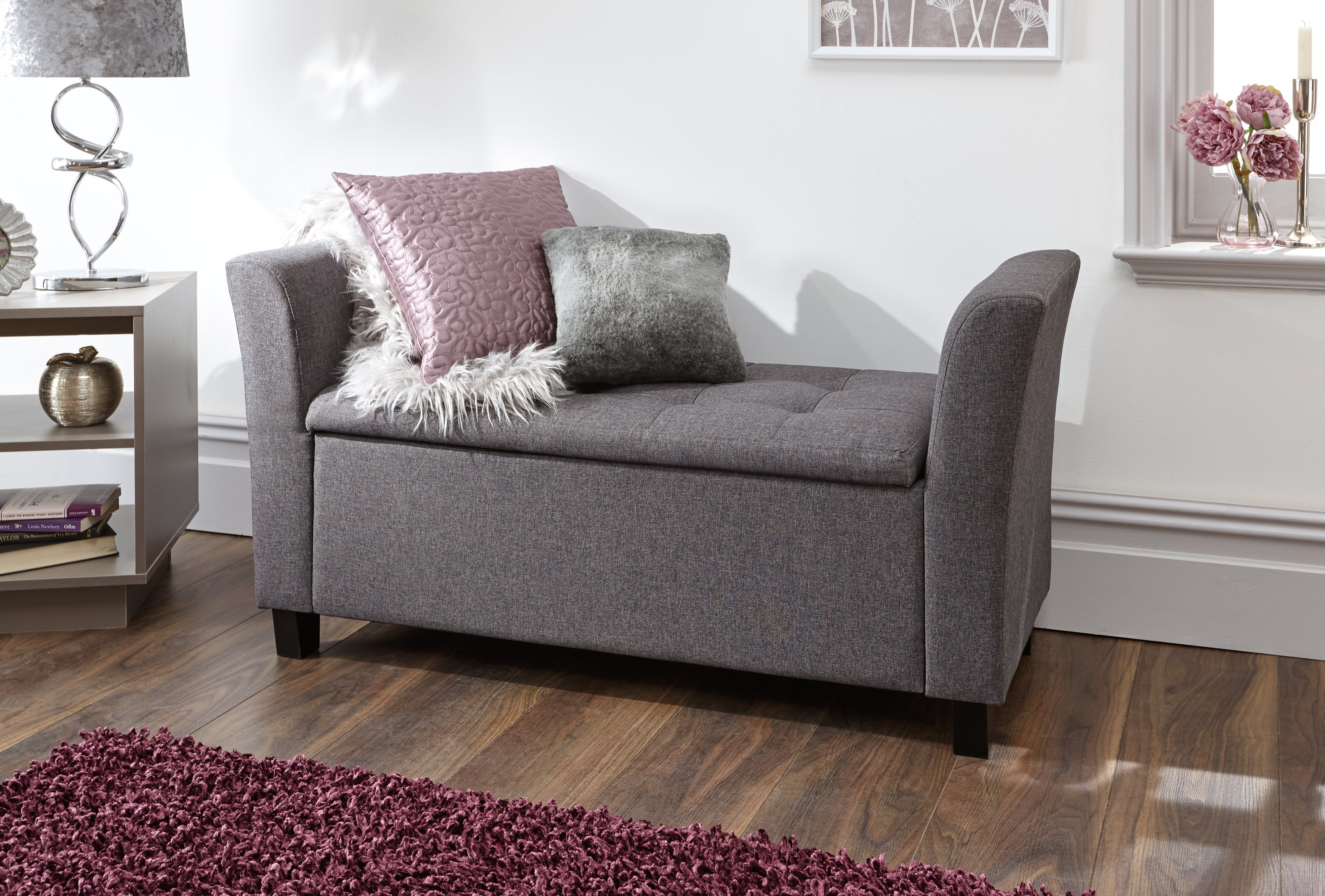 Verona Window Seat Charcoal Fabric – GFW, view 2