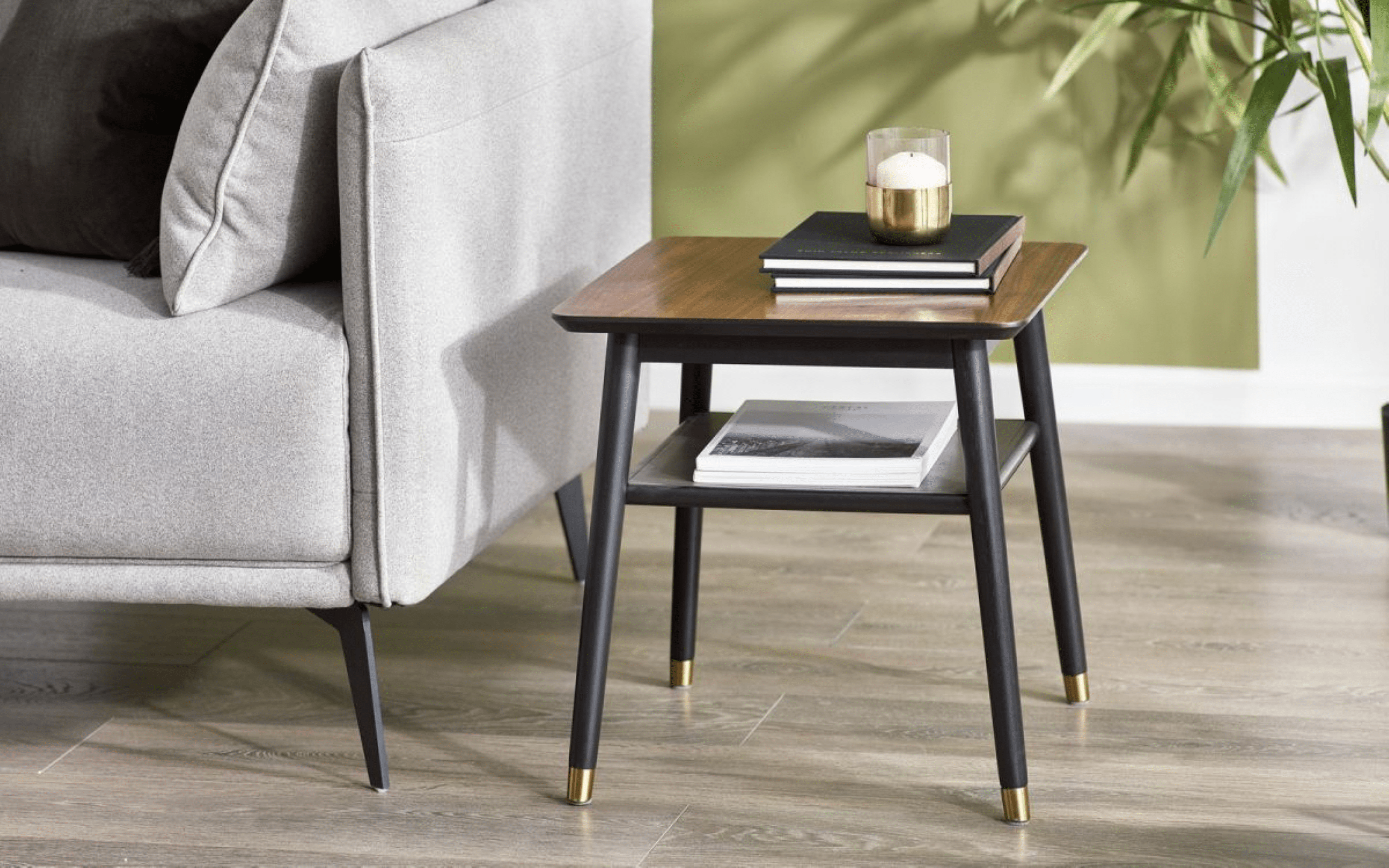 Julian Bowen Lamp Table Findlay Lamp Table With Shelf - Walnut & Black Bed Kings