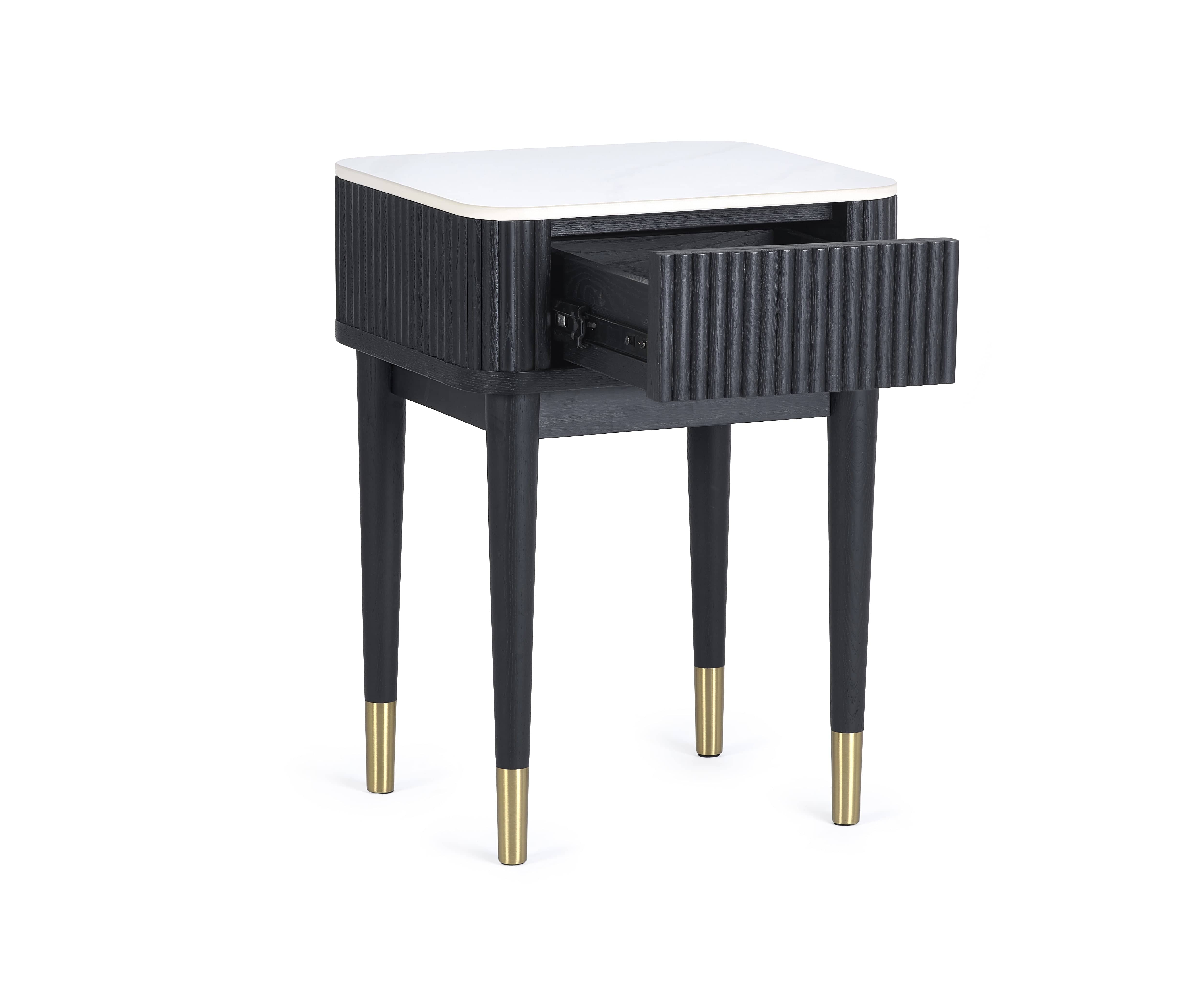 Louis Fluted Stone Top Lamp Table With Drawer - Black – Julian Bowen, view 3