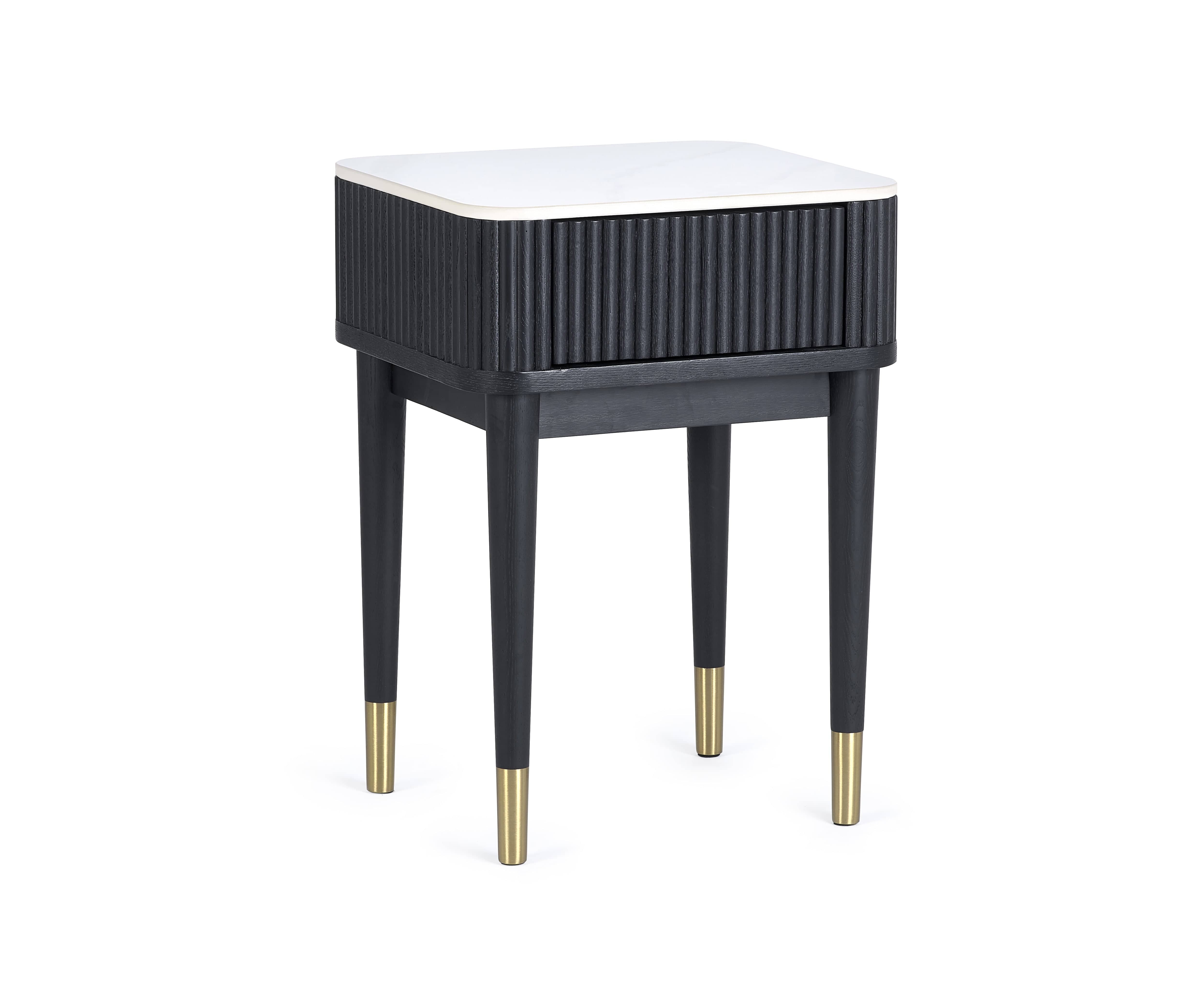 Louis Fluted Stone Top Lamp Table With Drawer - Black – Julian Bowen