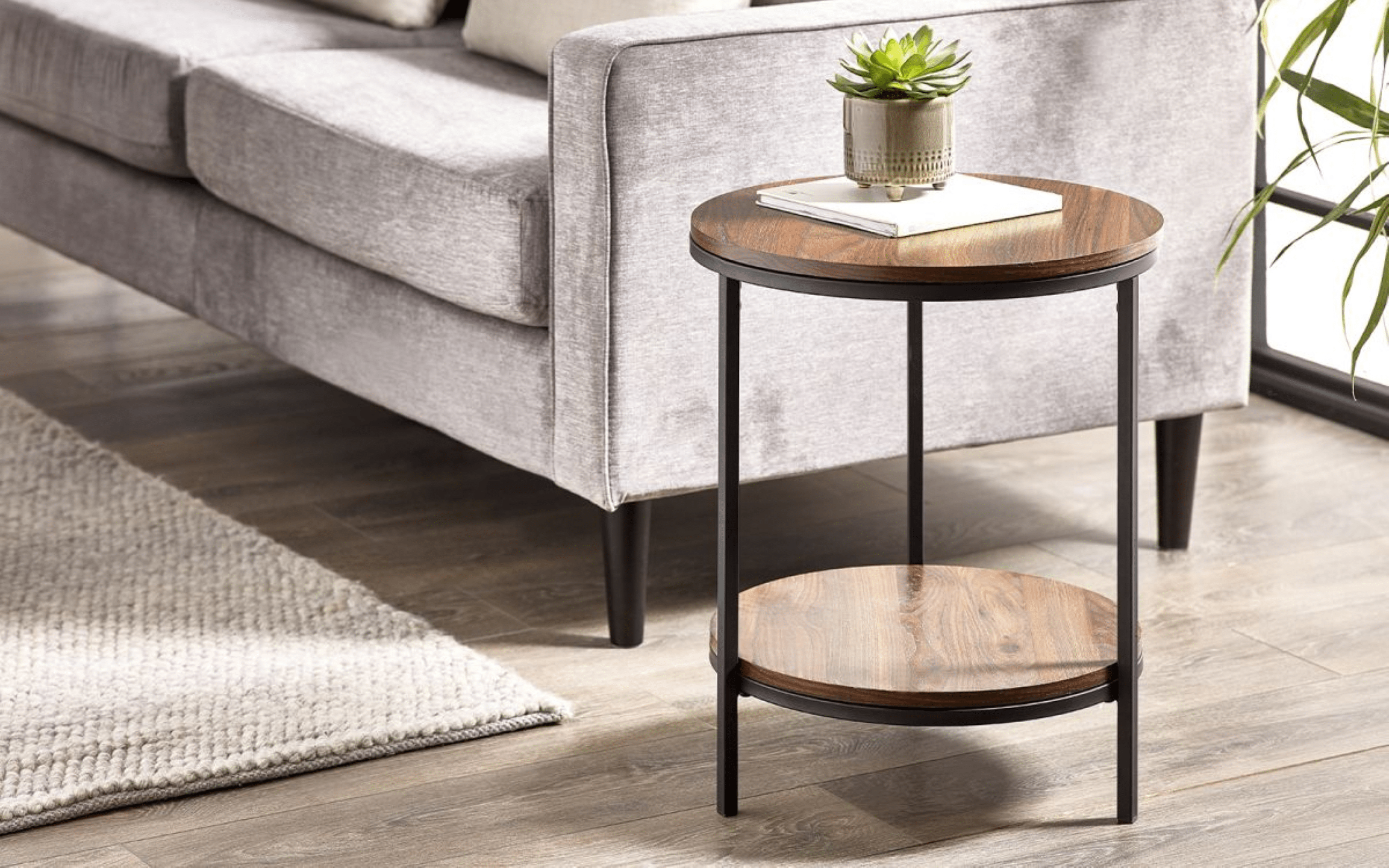 Julian Bowen LAMP TABLE Tribeca Circular Lamp Table With Shelf - Walnut Bed Kings