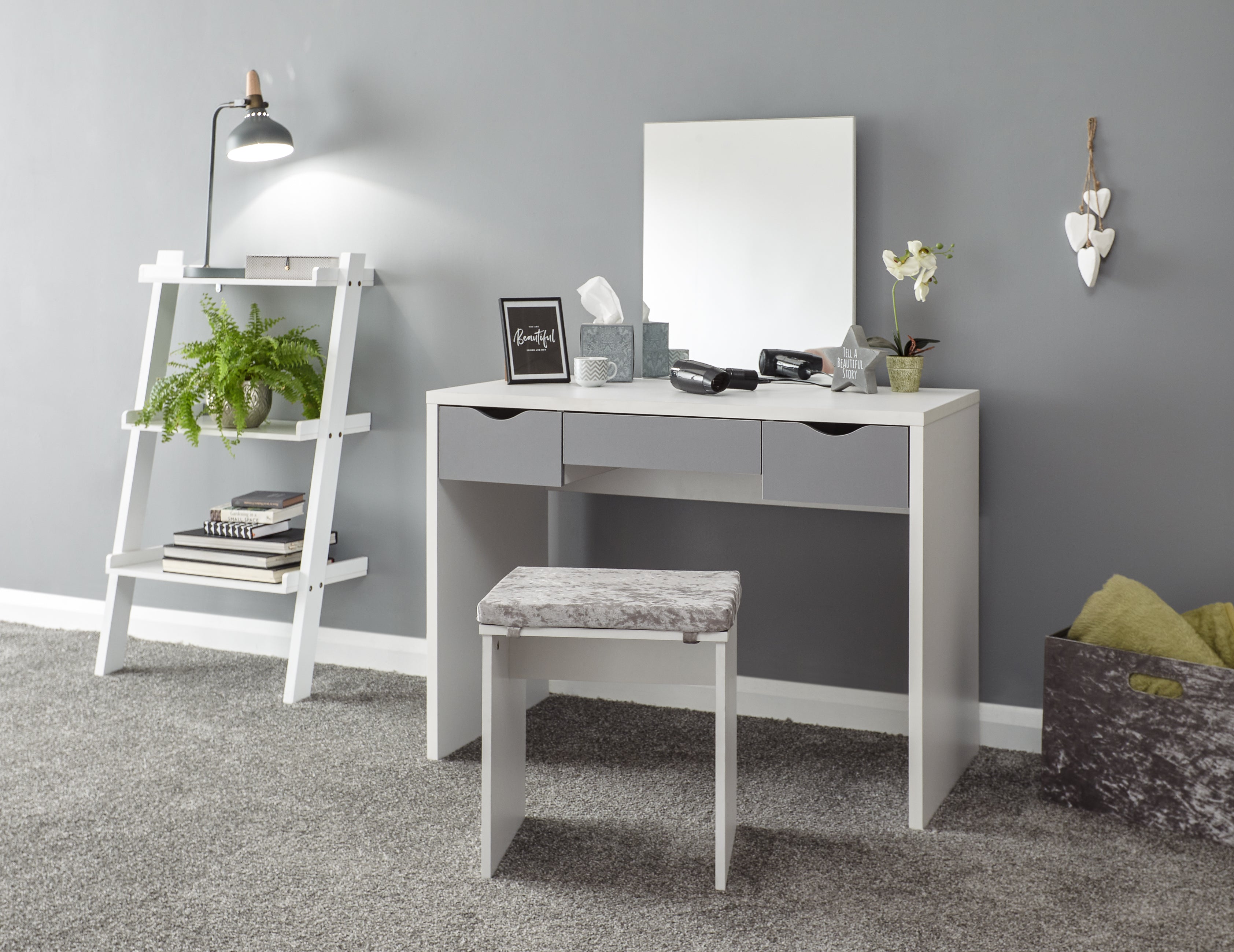Elizabeth Dressing Table Set – White & Grey