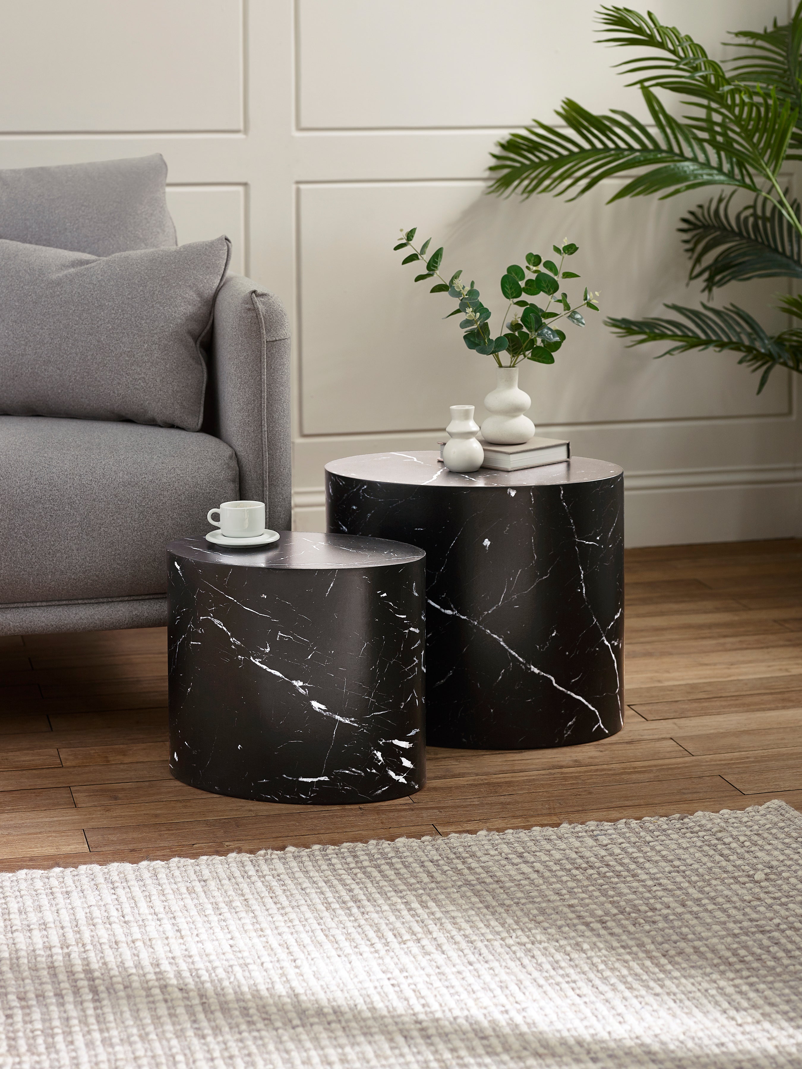 Toba Nest of 2 Black Marble Effect Tables – Julian Bowen, view 9