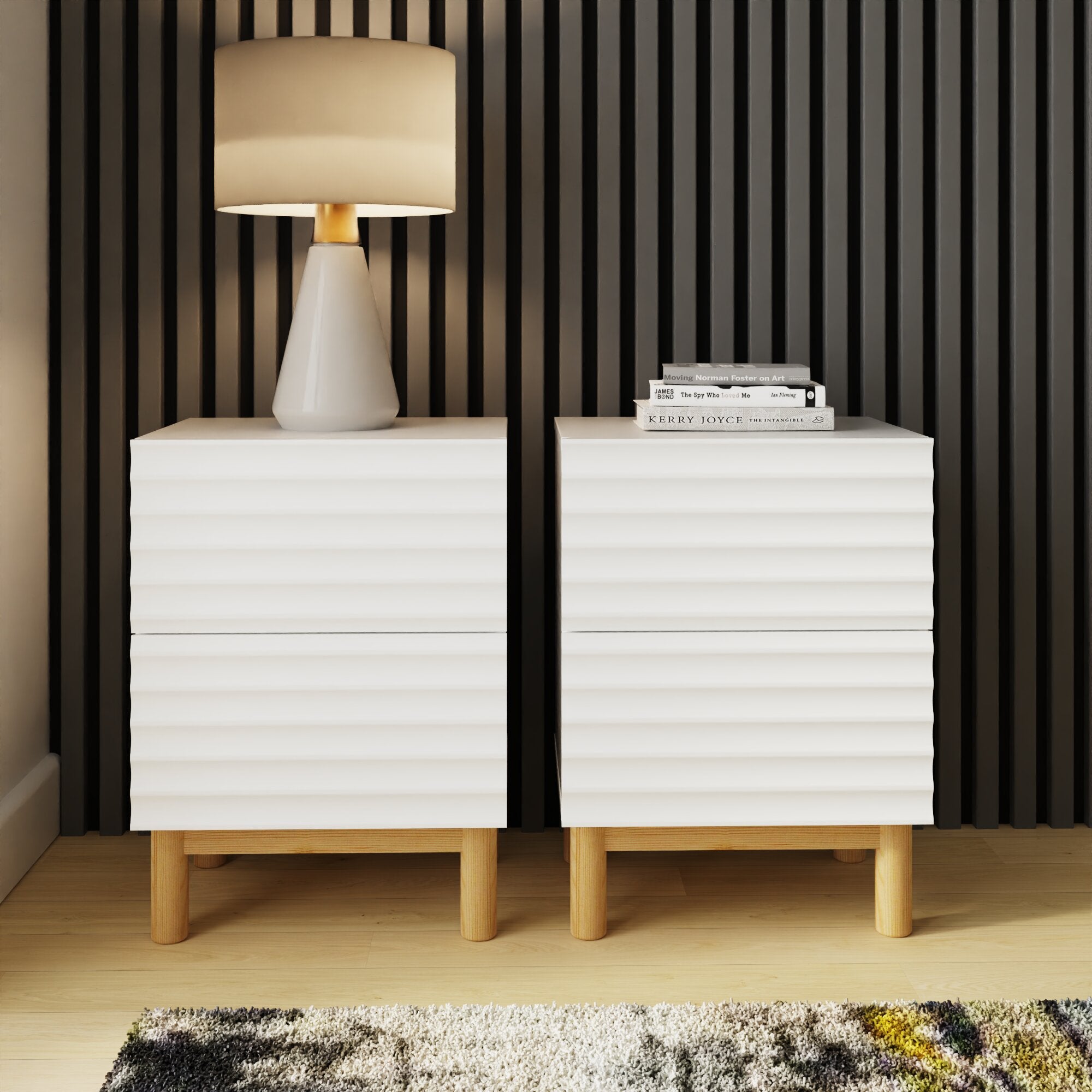 Karla Ribbed 2 Drawer Bedside Pair – White