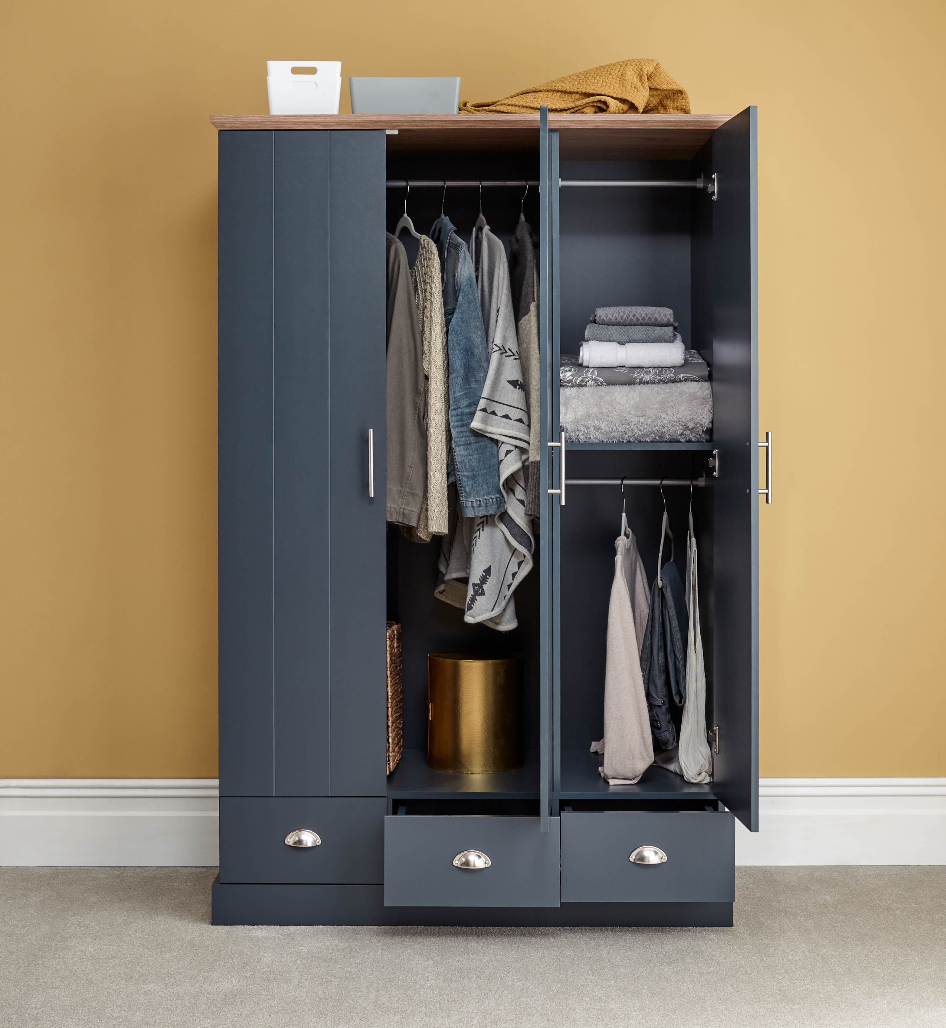 Kendal 3 Door 3 Drawer Wardrobe Slate Blue – GFW, view 2