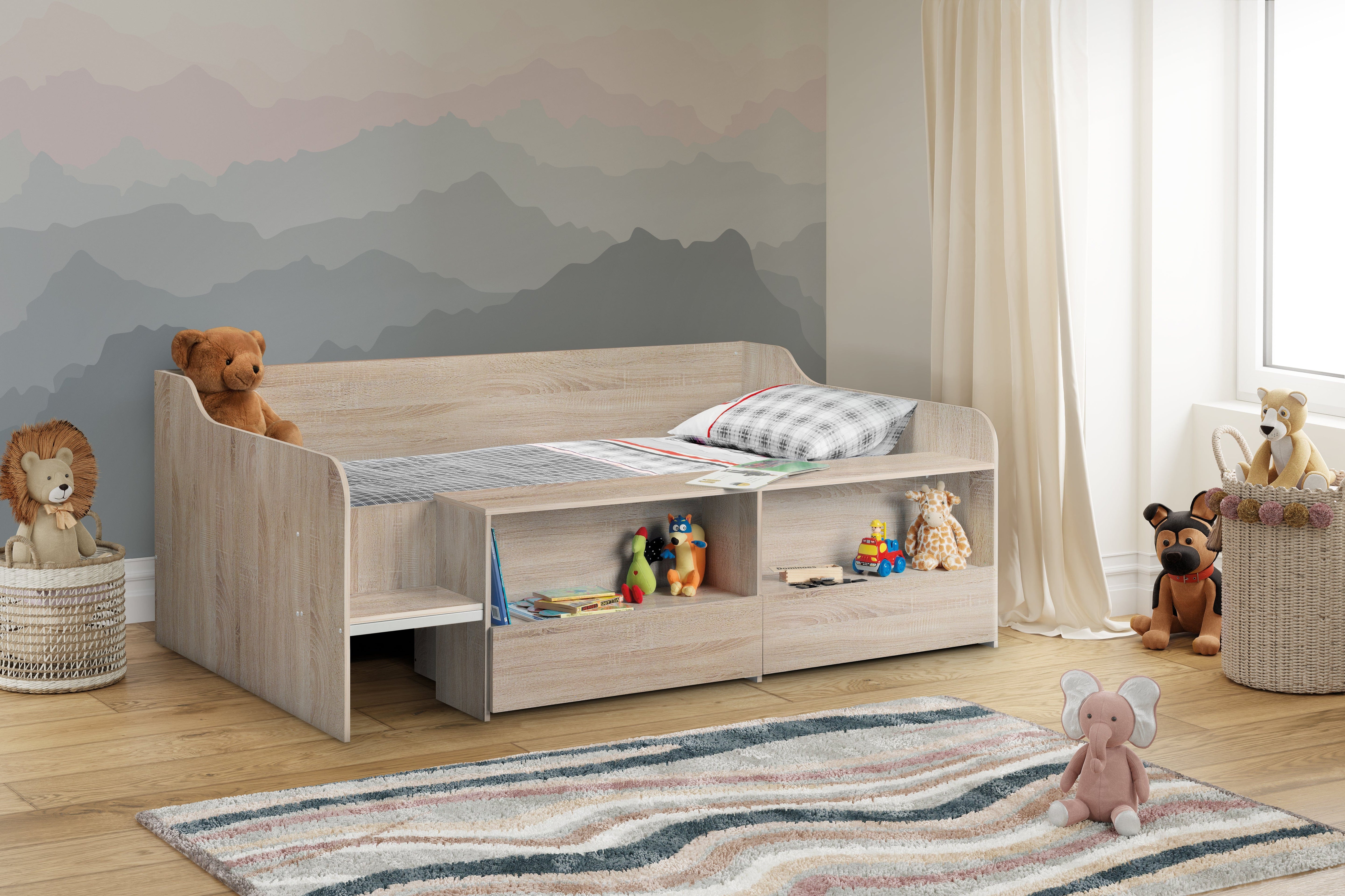 Julian Bowen Low Sleeper Bed Single 90cm 3ft Stella Low Sleeper - Sonoma Oak Bed Kings