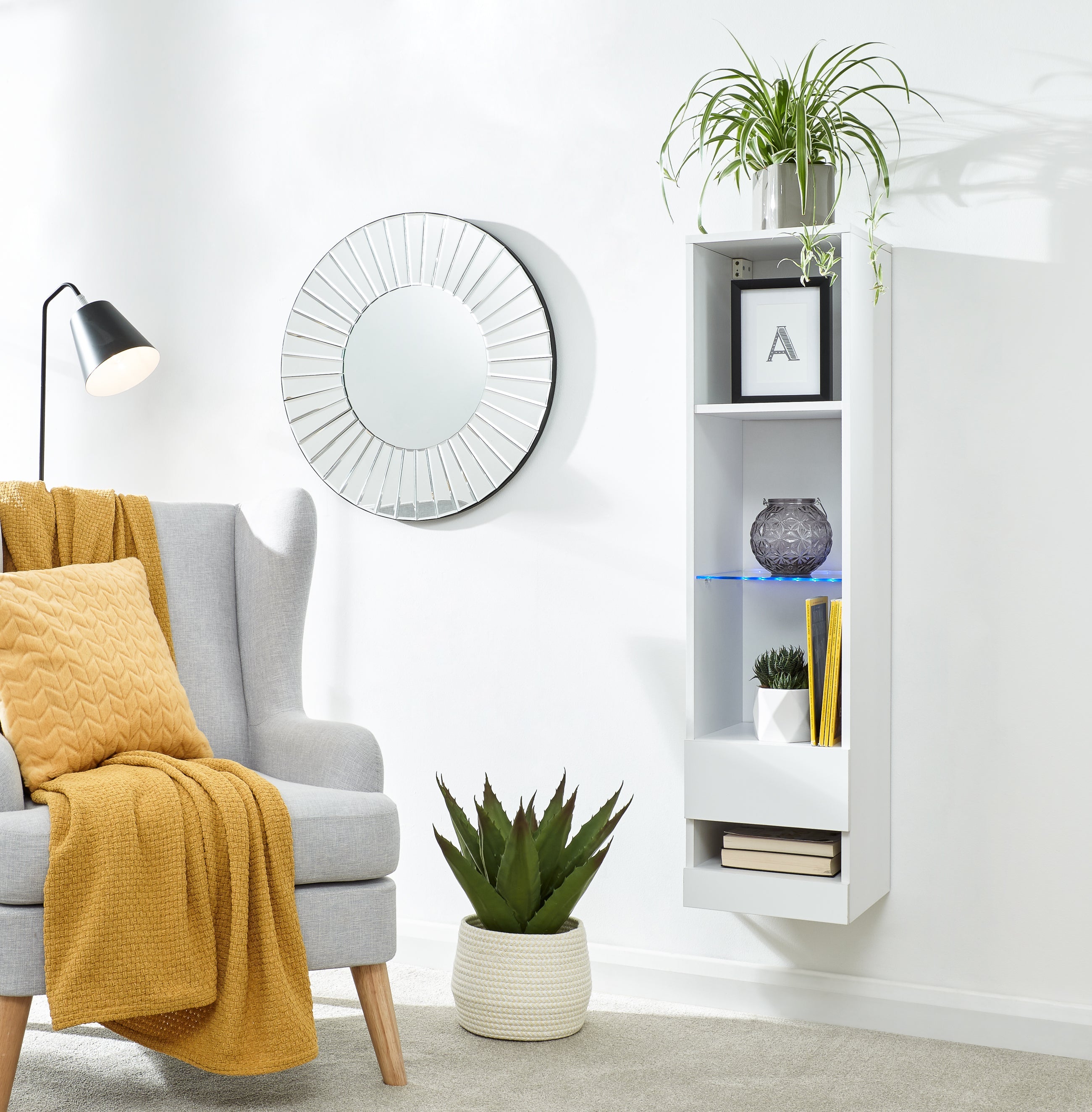 Galicia Tall Shelf Unit With Led White – GFW, view 2