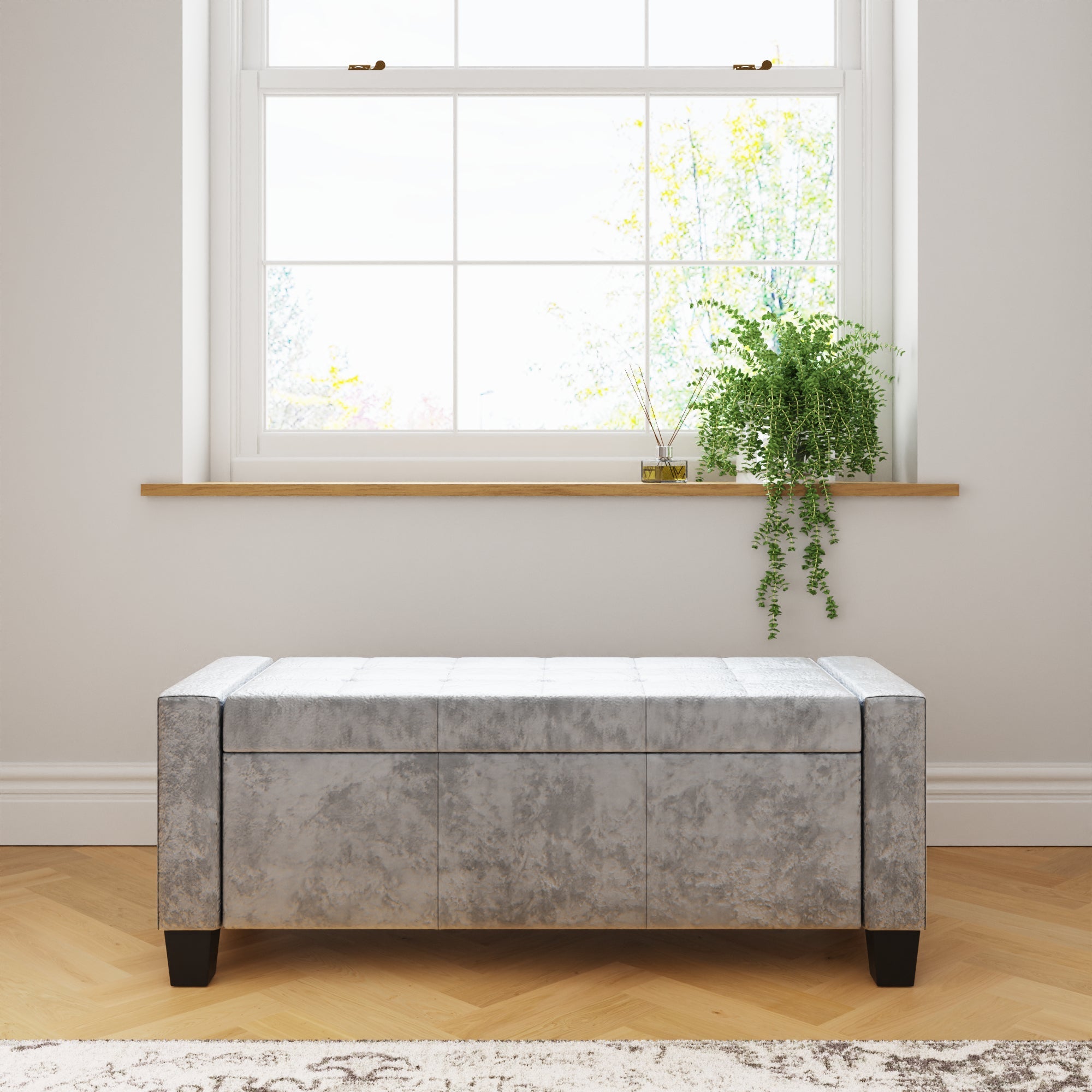 Verona Ottoman Bench Grey Crushed Velvet – GFW, view 5